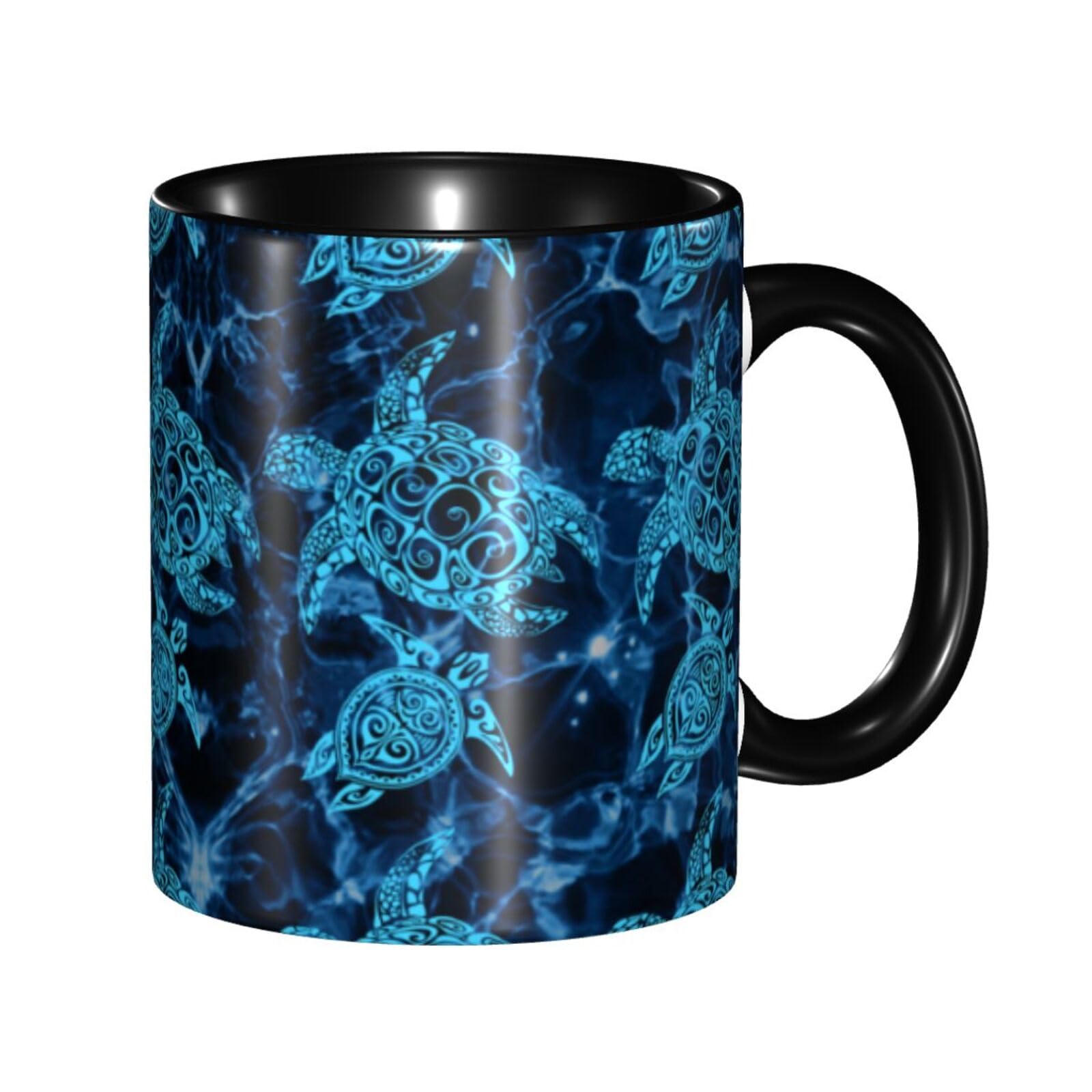 TumzfhQSea turtle Coffee Mug Design Porcelain Latte Tea Ceramic Cup Novelty Gifts for Men and Women 11oz Blue