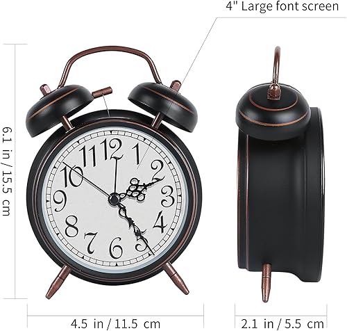 Miniatura 3 de pxy - Reloj despertador retro para personas con sueño profundo con esfera 3D, funciona con batería (batería incluida), reloj despertador analógico