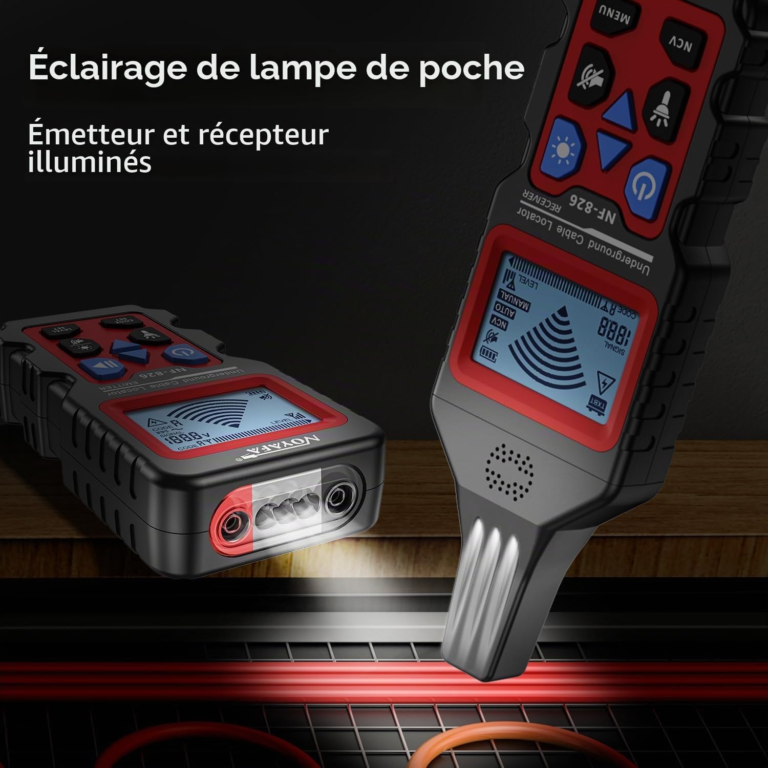 NOYAFA NF-826 Détecteur de Câbles Souterrains - Localisateur de Fils Enterrés et Muraux pour Câbles Électriques, Tuyauterie et Détection de Courts-Circuits