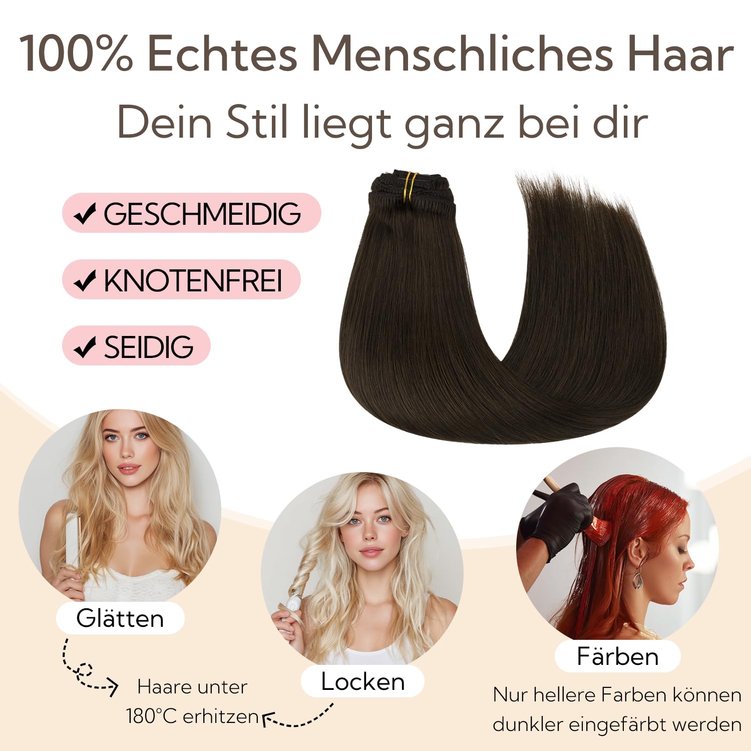 hotbanana Clip In Extensions Echthaar, Dark Brown Clip in Hair Extensions Real Human Hair Straight Remy Echthaar Extensions Clip