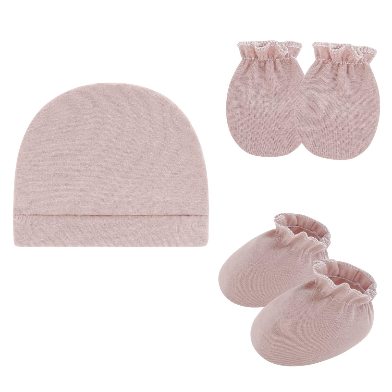 HGENAHGTF Scratches Proof Mittens with Matching Bonnet and Booties Gentle Cotton Fetal Hat for Newborns Skin Protections Newborns Hat