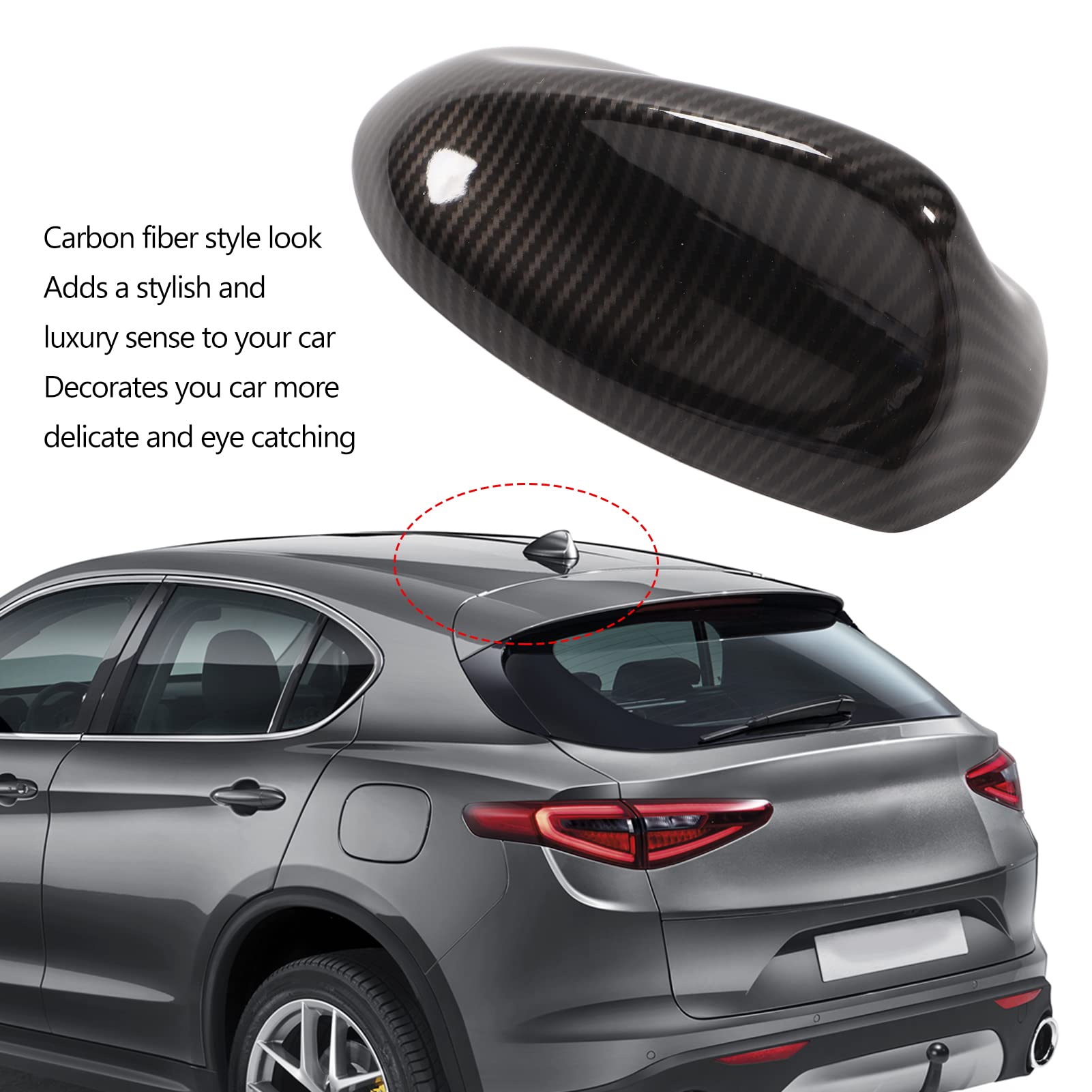 Copertura Dell'antenna, Akozon Antenna per Auto Copertura a Forma di Pinna di Squalo Fibra di Carbonio Stile 175 Mm Sostituzione per Giulia 952 2015+