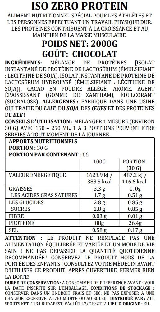 All sports lab Iso Zero Protéine Chocolat 2 kg