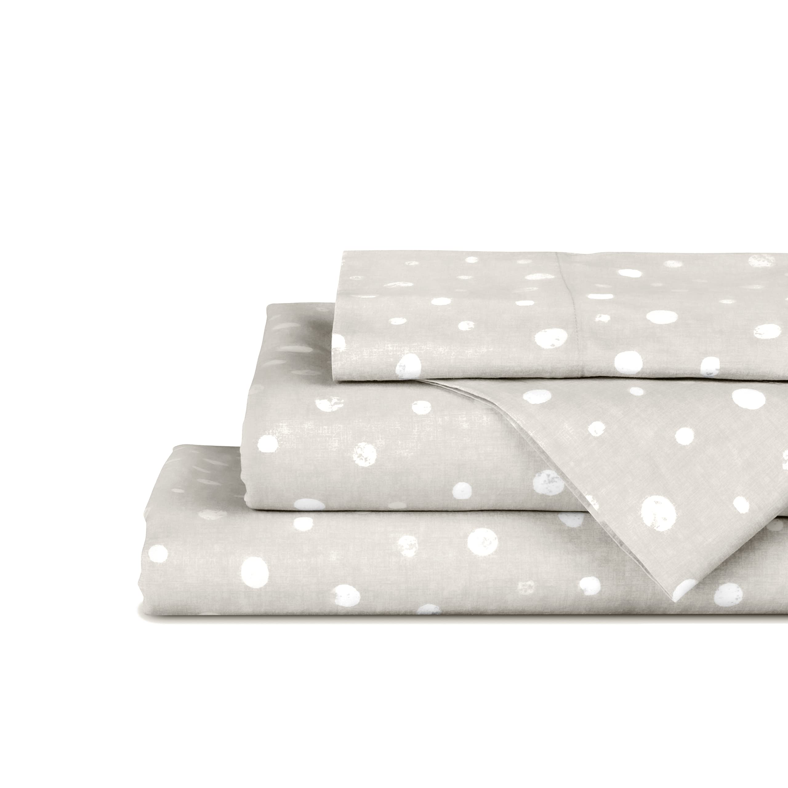 Linen Home Cotton Lyocell Blend Percale Sheet Set Queen Size - 4 Piece Deep Pocket Bedding, Pre-Washed &amp; Shrunk, Crisp Cooling Fabric, Fade-Resistant, Hotel Luxury, Wrinkle-Free - Polka Beige