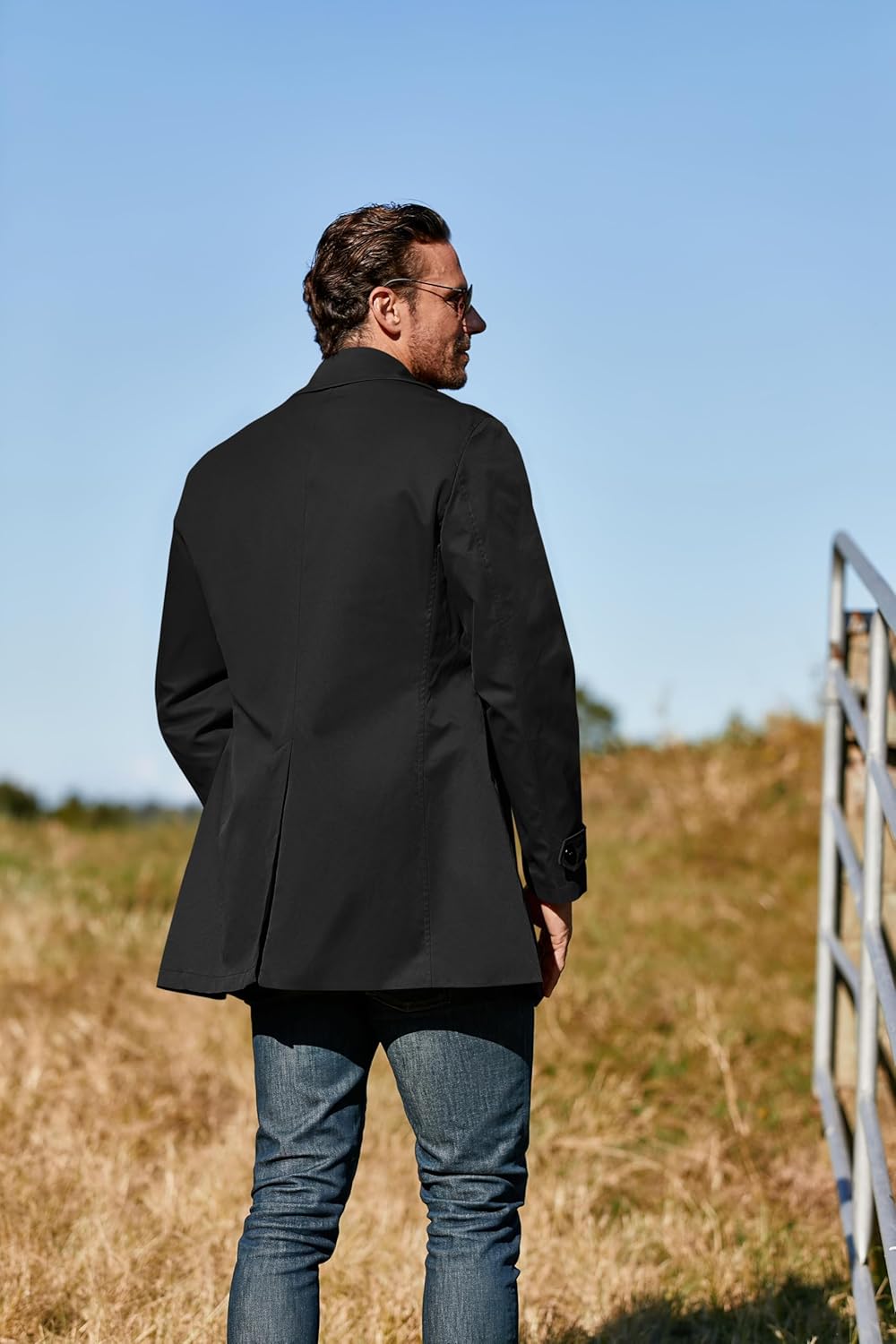 Makkrom Mens Trench Coat Single Breasted Casual Spread Collar Windbreak Jacket Long Classic Business Overcoat - Image 4