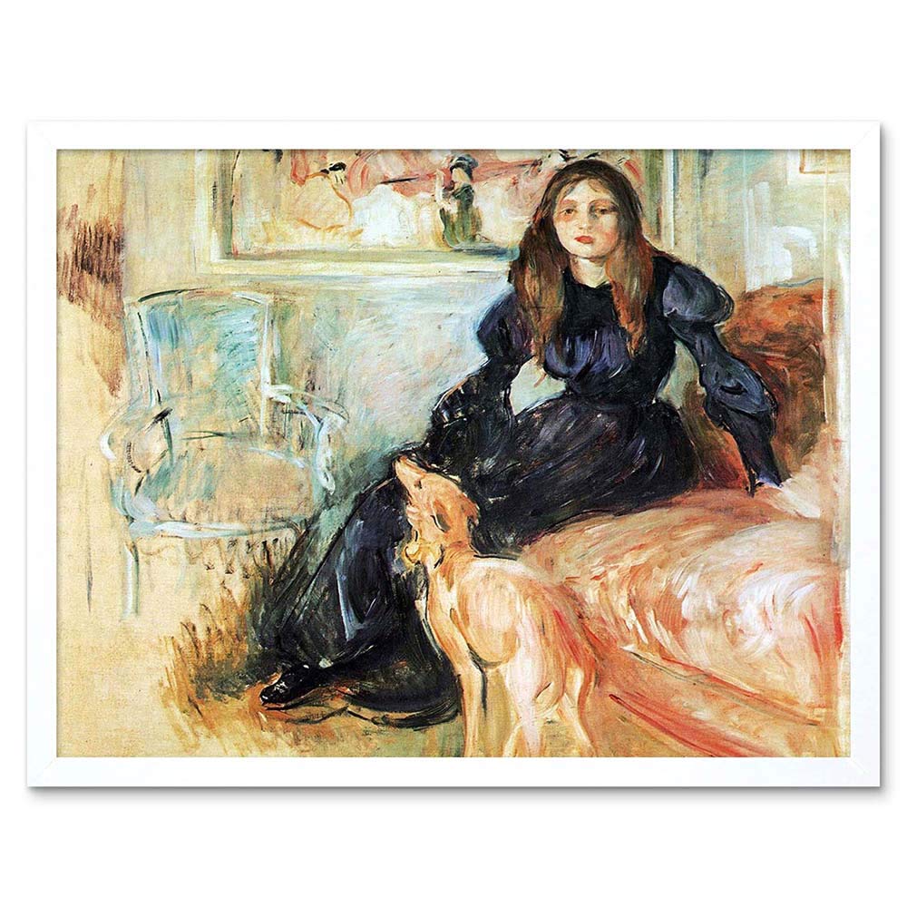 Wee Blue Coo Berthe Morisot Julie Manet Her Greyhound Laertes Old Painting Art Print Framed Poster Wall Decor 12X16 Inch