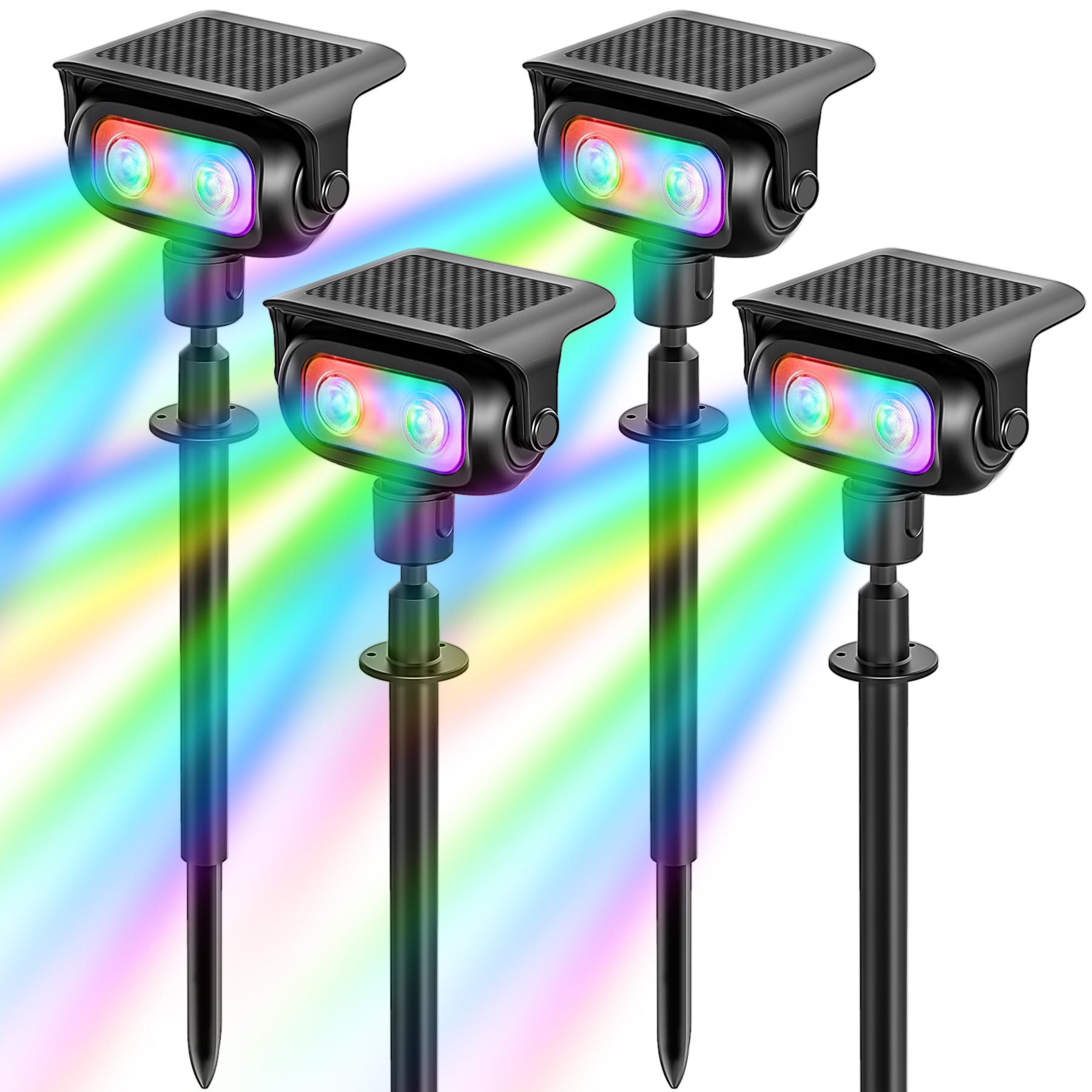 Luces Solares LED Exterior con Estaca, RGB 5 Modos de Cambio de Color, Sensor Crepuscular, IP65 Impermeables, Lámparas Solares para Jardín, Césped y Caminos(4 Piezas)
