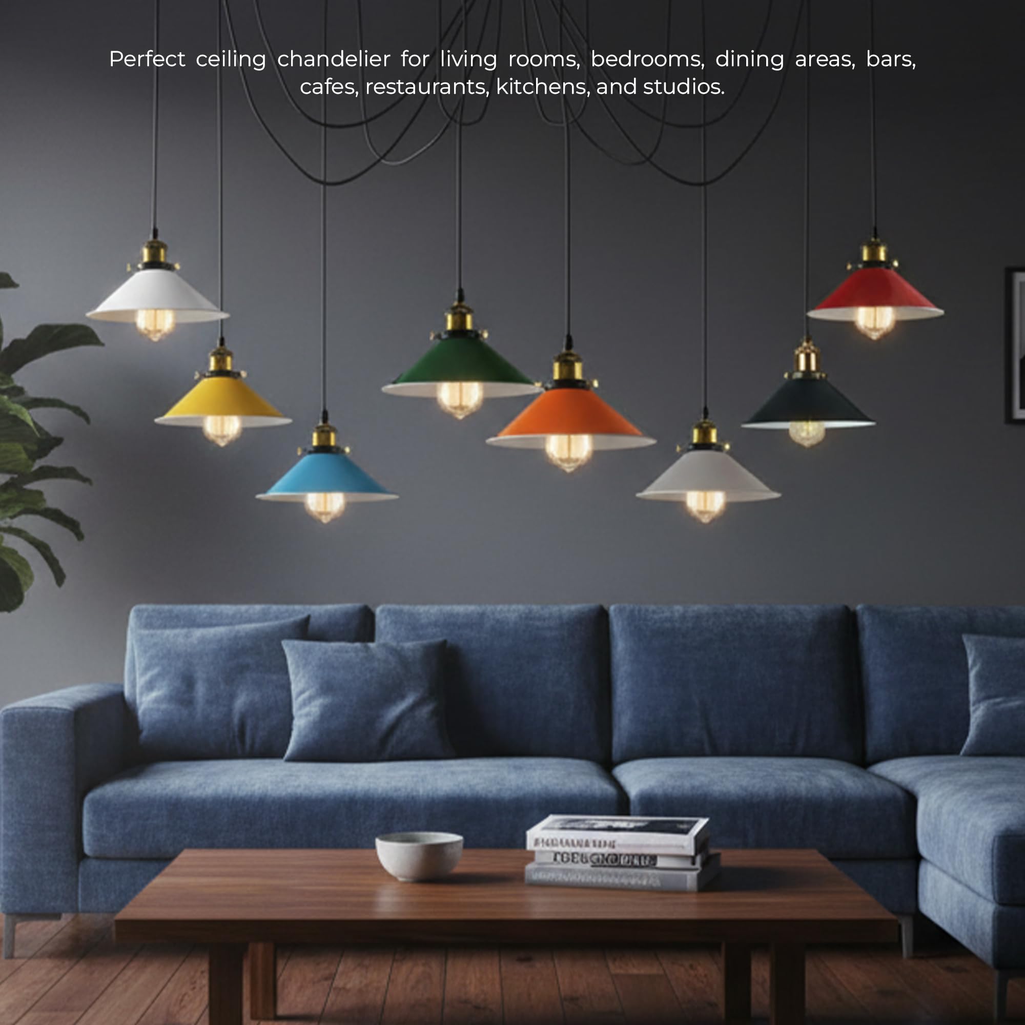 LEDSone Industrial Pendant Lighting 8 Heads, Adjustable DIY Vintage Style Spider Semi Flush Mount Ceiling Light Chandelier, Hanging Lamp Fixture for Dining Room, Kitchen Bedroom, Farmhouse (Multi)