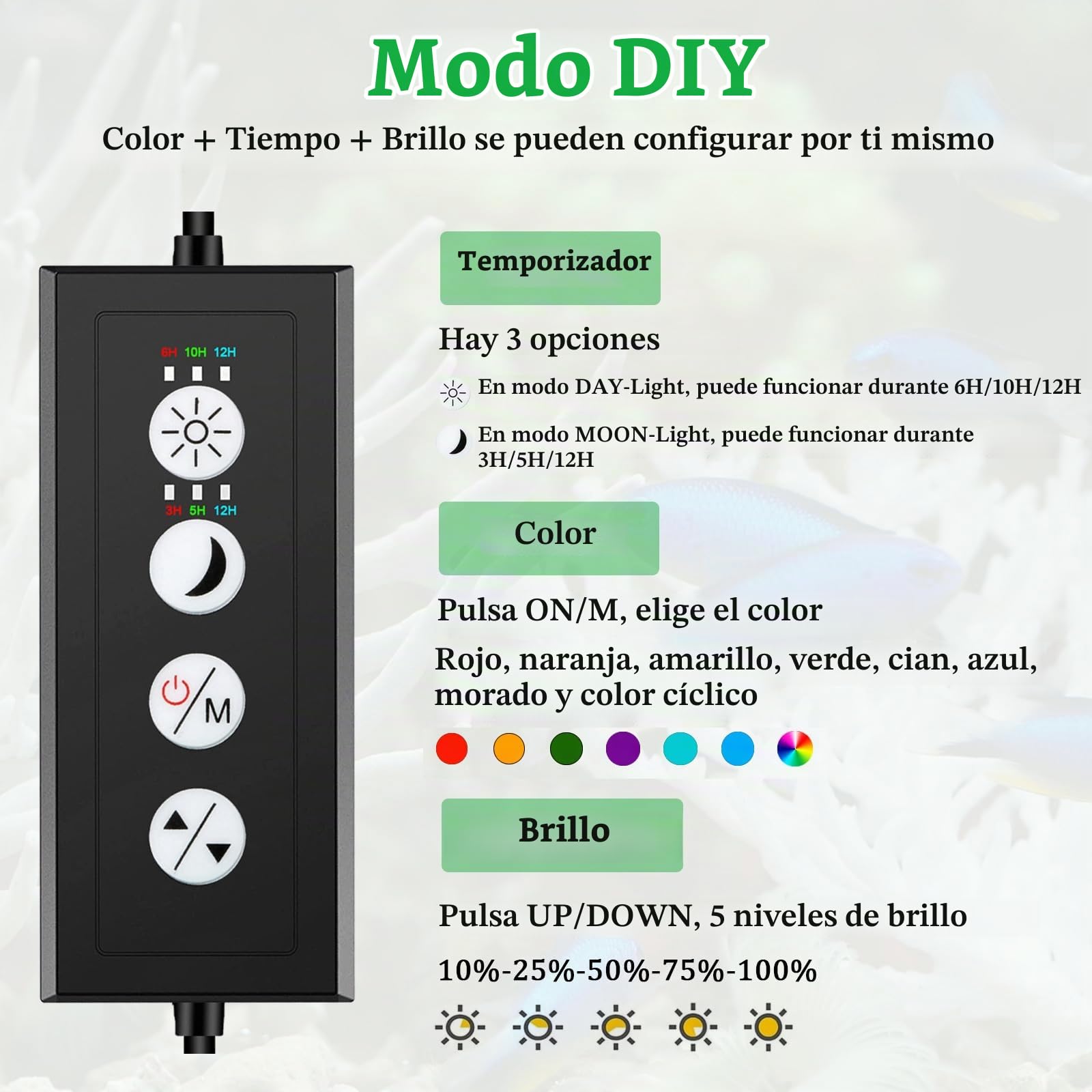 Luces para Acuarios, 14W LED de Acuario Peces Tanque Clip-on Lámpara, RGB Regulable 58LEDs con Temporizador para Plantas Acuáticas