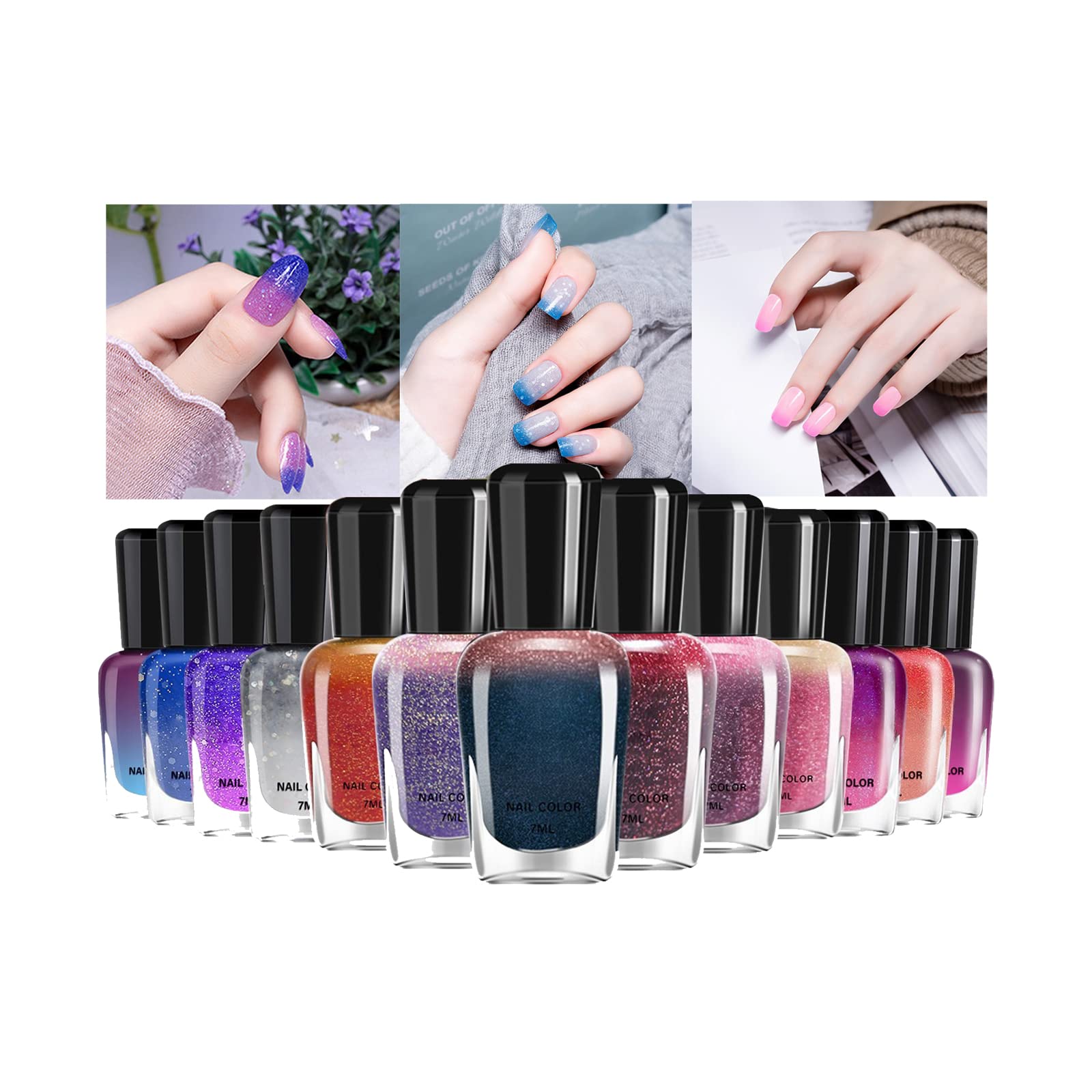 Color Changing Nail Polish, 1 Pack Long-Lasting Quick Dry Glossy Gradient Oily Mood Nail Polish for DIY Nail Art Manicure at Home Salon