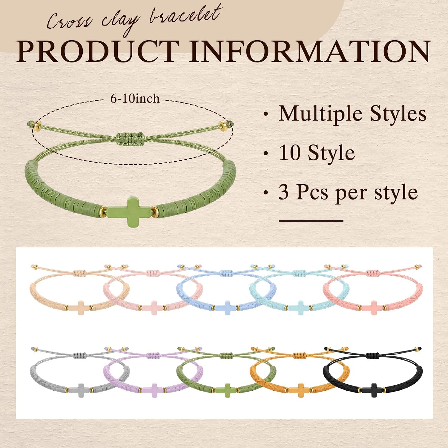 Unittype 30 Pcs Cross Bracelet Bulk Jesus Bracelets with 30 Cards Adjustable Colorful Polymer Clay Bead Religious Wristbands Christian Wristband Bracelet Jewelry Gift for Women Men