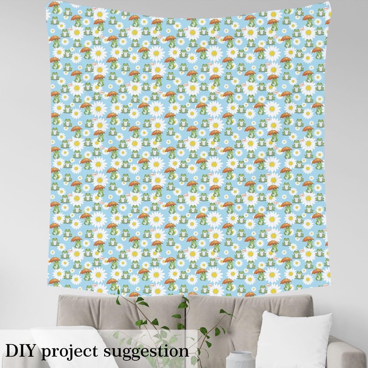 Frog Fabric by The Yard, Cartoon Frog Upholstery Fabric, Botanical Flower Decorative Fabric, Floral Reptile Animal Upholstery and Home Accents for Quilting Sewing, Green Blue, 3 Yards