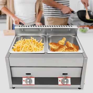 Commercial Deep Fryer, Dual-Tank Stainless Steel Deep Fryer, 12L Large Capacity Deep Fryer, Fryer with Independent Switch Control, Temperature Control 50~380 C, Deep Fryer for Canteens, Restaurants