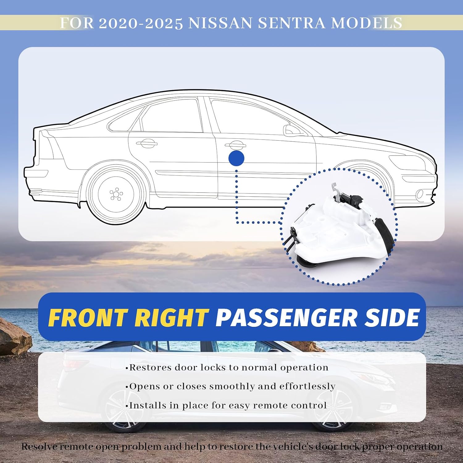 Door Lock Actuator Front Right Passenger Side Compatible with 2020-2025 Nissan Sentra S SR SV, Door Latch Replacement 80500-6LB0A 805006LB0A