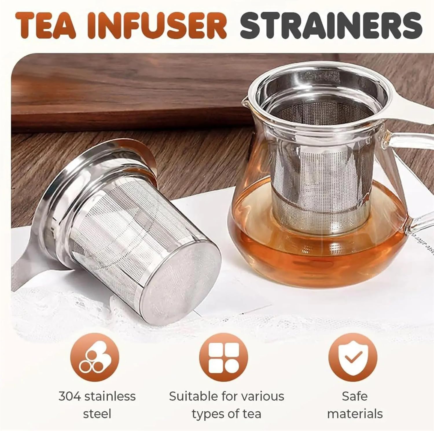 Tea Strainer Stainless Steel Tea Filter Baskets Mesh Cup Strainer Funnel Handle Reusable Infuser Accessories for Loose Leaf Tea