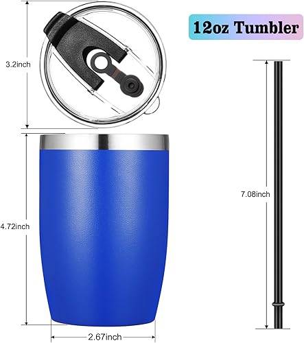 Miniatura 4 de VEGOND - Vaso térmico de acero inoxidable de 12 oz con doble pared aislante al vacío con tapa y pajita, vaso reutilizable para viajes, azul real,