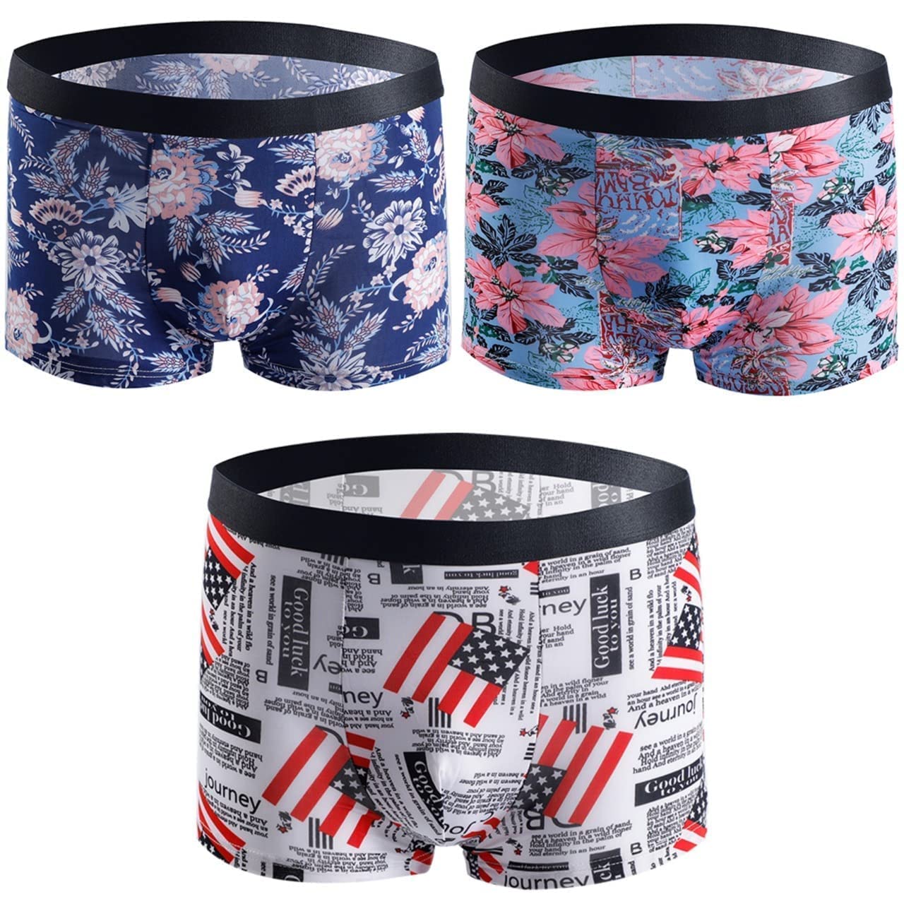 ™ Men's Cotton Ice Silk Underwear Trunks Briefs Breathable Casual Style Printed Shorts | Multicolor | Pack of 3