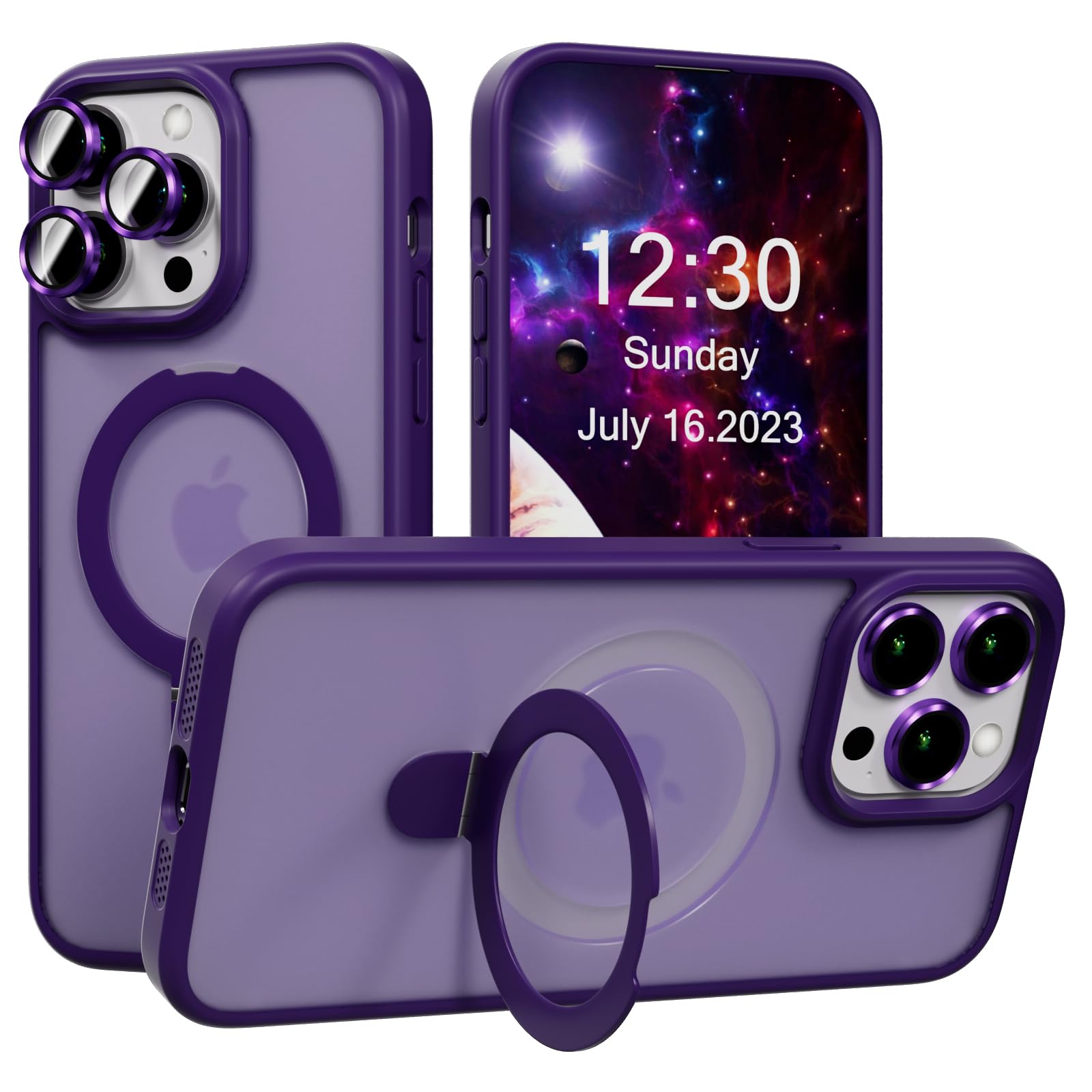 Coque iPhone 12 Pro Max magnétique avec support bague et 3 protections objectif