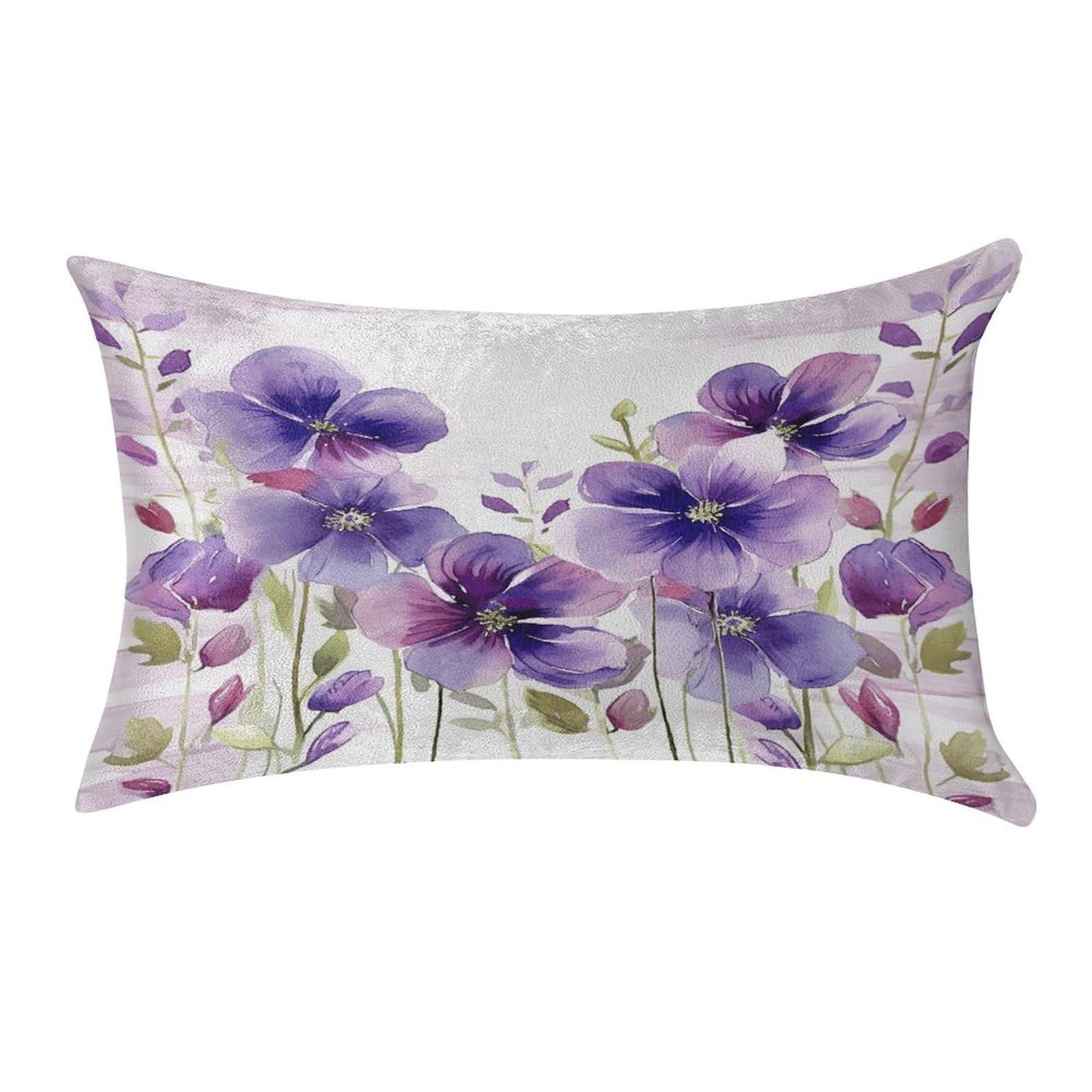 VstaDank Watercolor Purple Flowers Throw Pillow Cover 12"×20" Ultra Soft Pillowcase Cozy Lumbar Pillow Shell Gold Velvet Exquisite Decorative Cushion Sham Protector for Couch Sofa Bedroom