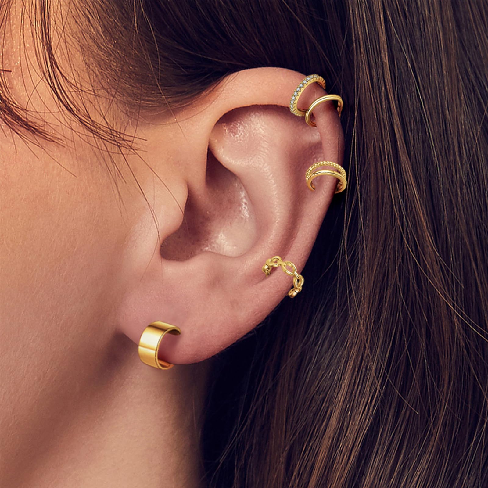 Jewdreamer 16Pcs Ear Cuffs for Women Non Piercing 14K Gold Silver Ear Cuffs Earrings Non Pierced Clips On Cartilage Earring Fake Earrings Lightweight