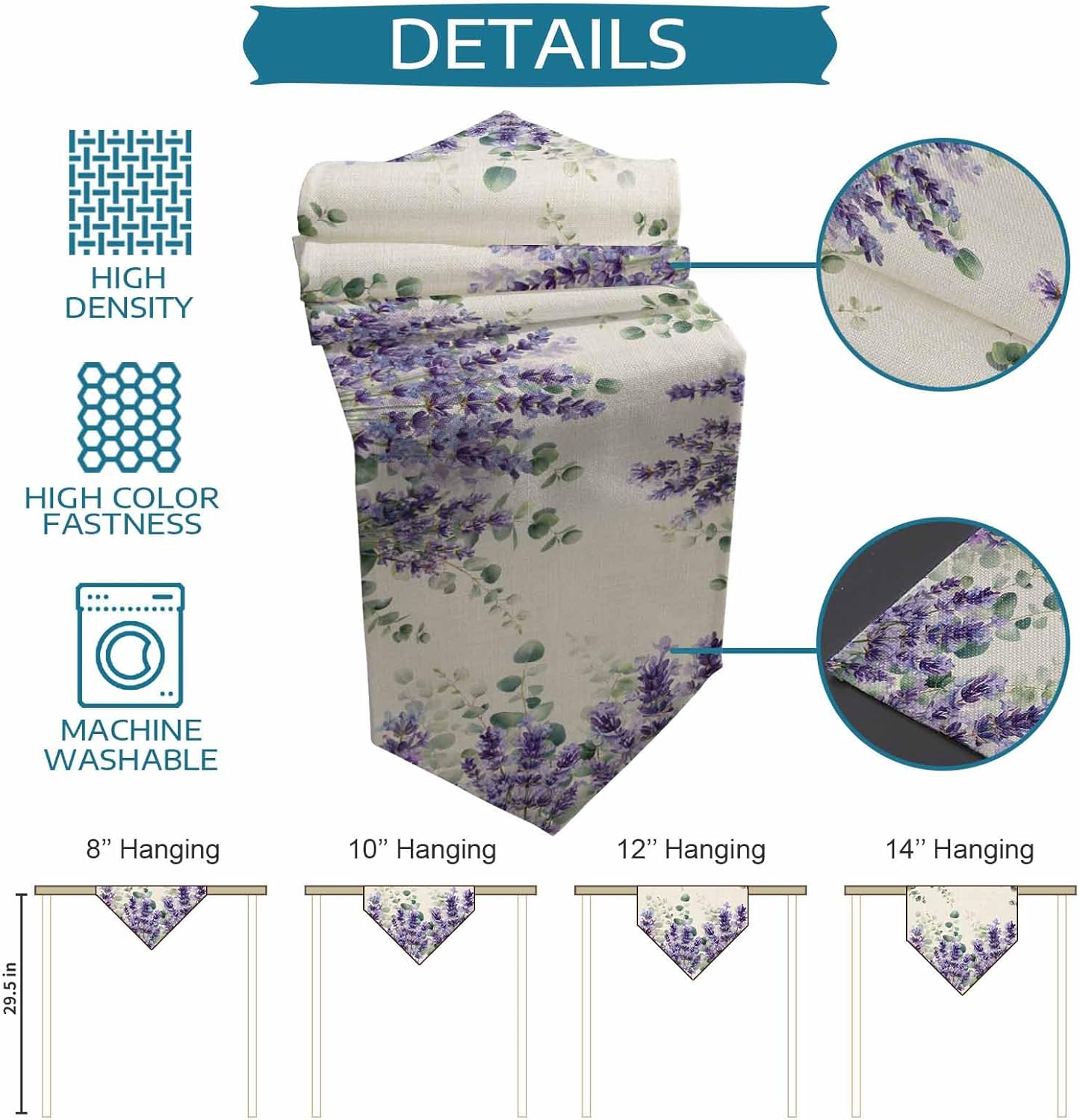 Table Runner Dresser Scarves, Farmhouse Eucalyptus Purple Hydrangea Plants Linen Table Runners 13x108 Inch Long,Non-Slip Washable Kitchen Dining Coffee Table Decor for Farmhouse Party Holiday Dinner