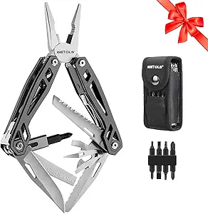 Christmas Gifts for Men Him Dad, WETOLS 21-in-1 Multitools with Pocket Knife, Stainless Steel Self-locking Pliers with 8 Screwdriver Bits, Multi Tool Survival Gear, EDC Knife with Pouch for Outdoor