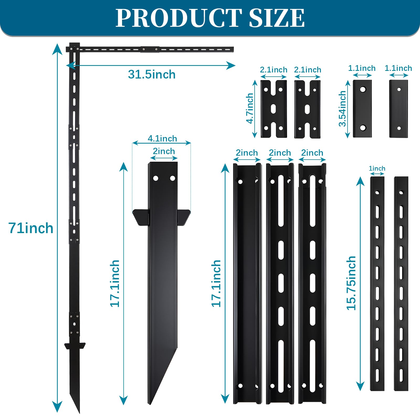 Fahnenpfosten Rrohrpfosten für Schilder L-förmiger Pfahl Strapazierfähig Stand für die Befestigung von Schildern und Fahnen mit Löchern, Modulares Design, einfache Installation (Schwarz, 1800mm)
