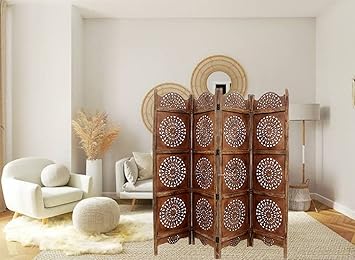 Artistic Interior Crafts Wooden Partition for Living Room Divider 6 Feet Wall Separator Office Partitions and Dividers Thali Design (Brown) (4 Panel 6 Feet)