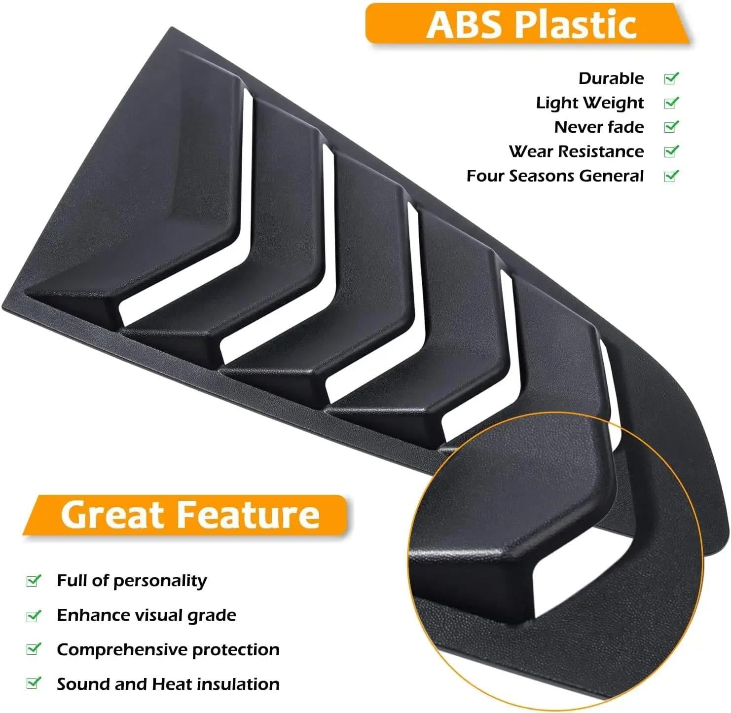 Arrière Voiture Pour Ford Mustang 2015-2020 Volet Côté Fenêtre Persienne Couverture Garniture Autocollant Évent Scoop Accessoires Voiture Queue Aile Noir Brillant ABS