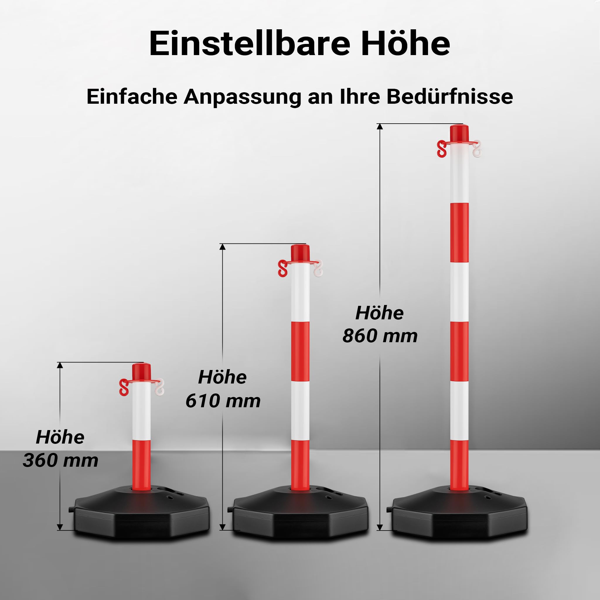 Wiltec mobile Parkplatz Absperrung 80 x 28 x 28 cm, Sperrpfosten mit 1,4 m langer Kette, rot-weiße Absperrpfosten, Poller für Parkplatz sperren