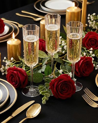 Miniatura 9 de Ciaell 24 Pack Plastic Champagne Flutes - 6 Oz Flower Wavy Champagne Plastic Glasses - Heavy Duty Vintage Disposable Flutes for Party & Anniversary