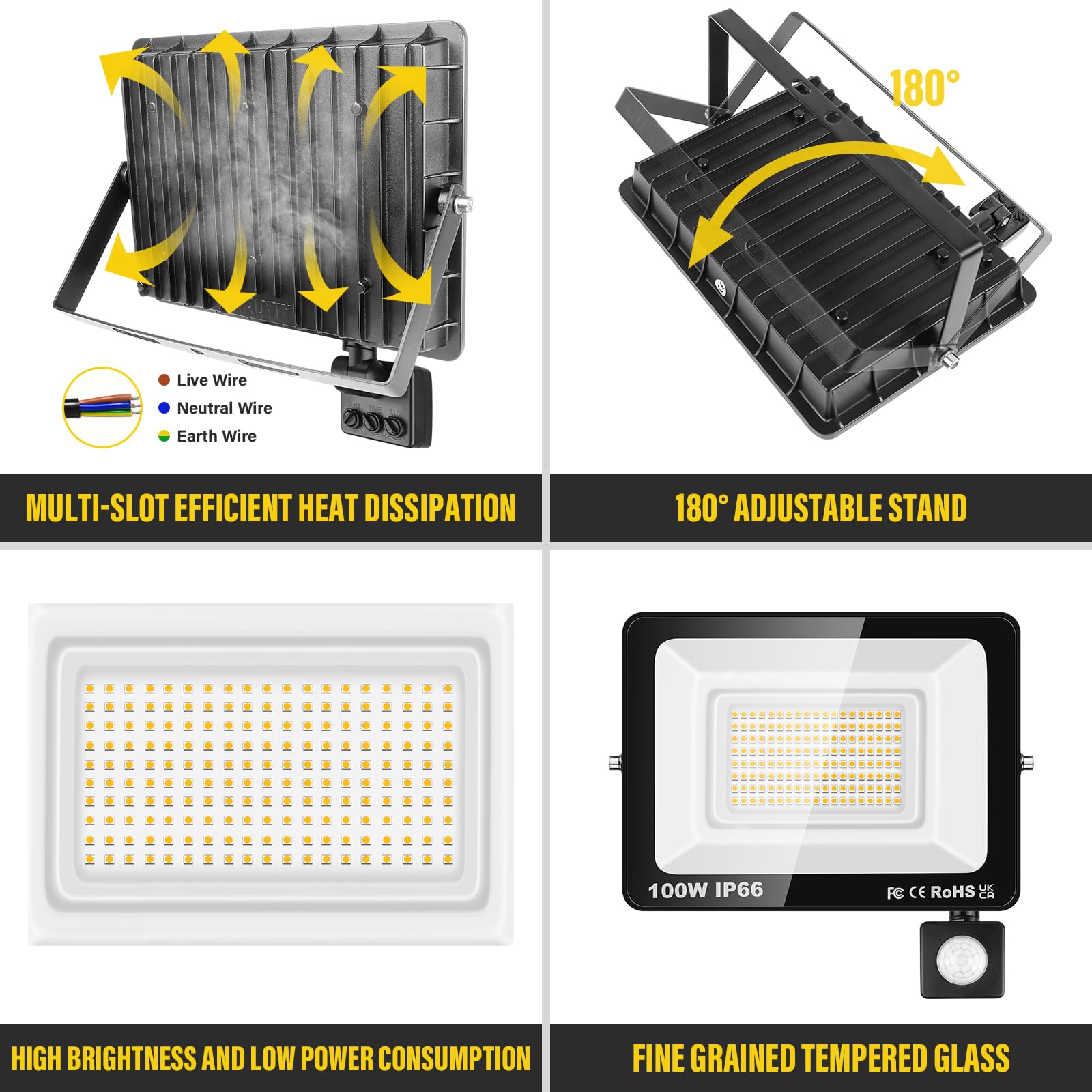 SKYWORLD LED Strahler mit Bewegungsmelder Außen, 10W 1000LM Flutlicht | 3000K Warmweiß LED Fluter mit Sensor, Wasserdicht Flutlichtstrahler Scheinwerfer für Hof Garage Garten Parkplatz Sportplatz