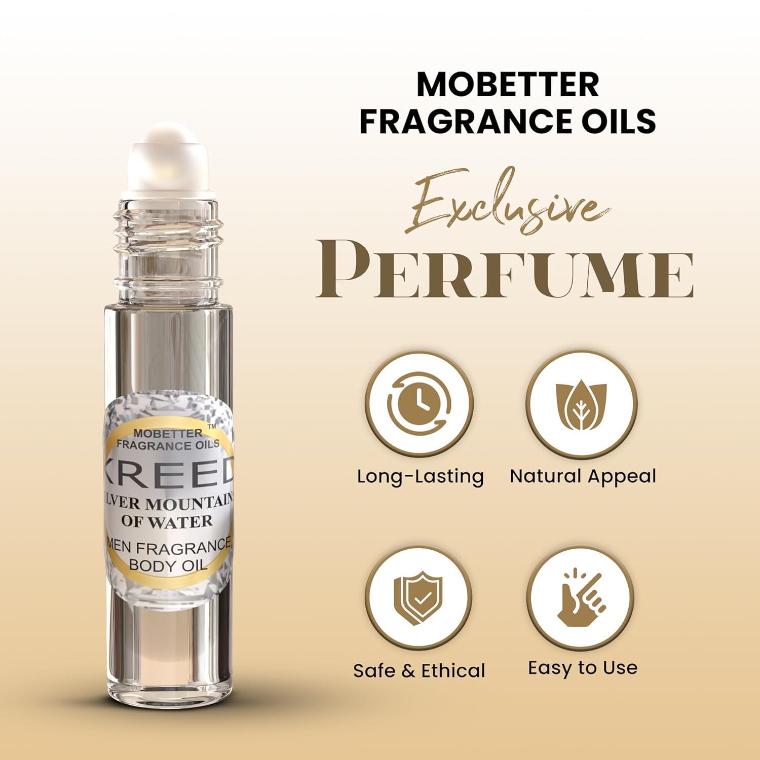 MOBETTER FRAGRANCE OILS' Kreed Silver Mountains of Water Men Fragrance Body Oil 1/3 oz roll on Glass Bottle - Image 3