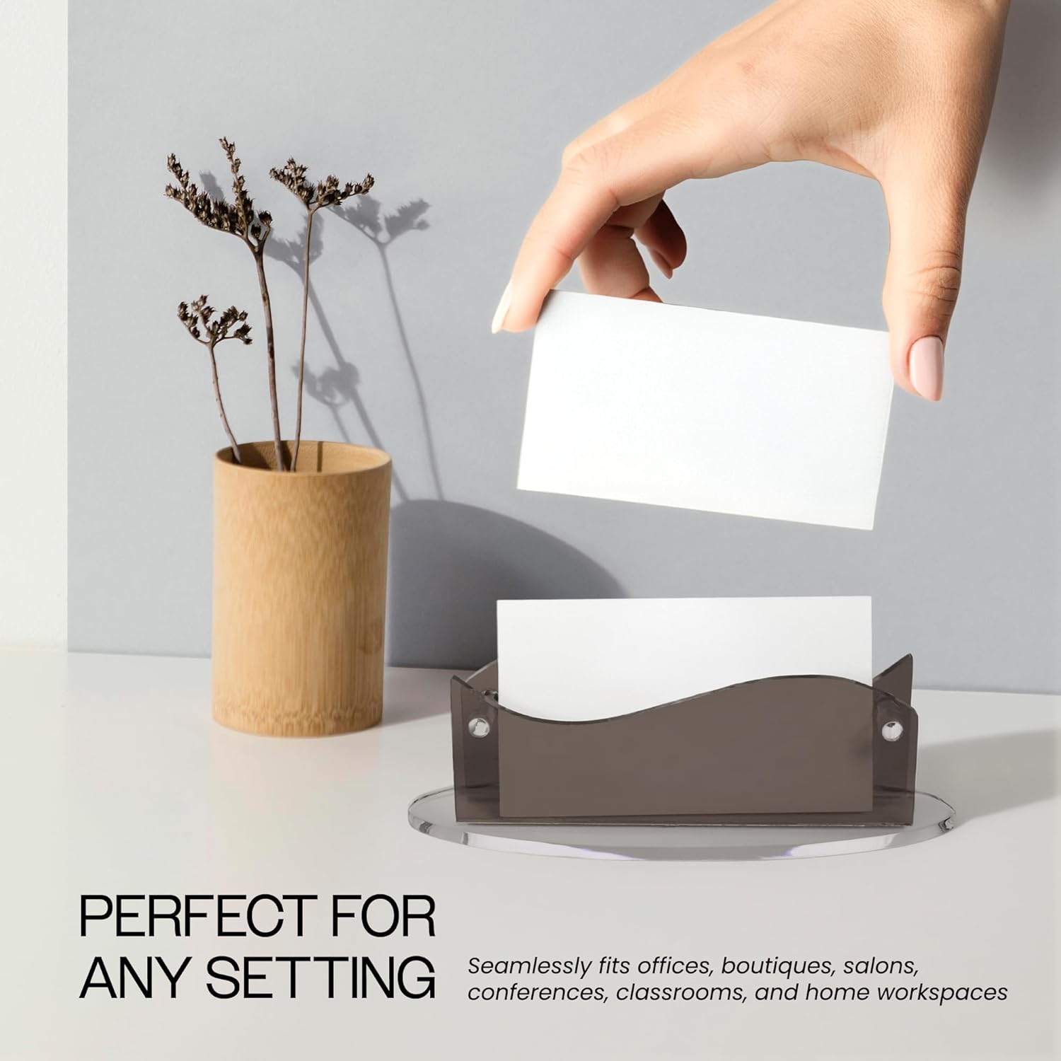 Beauticom Modern Style Business Card Holder Organizer Stand Display for Offices, Receptionist, Salons, and Businesses (Black, 12 Pieces)