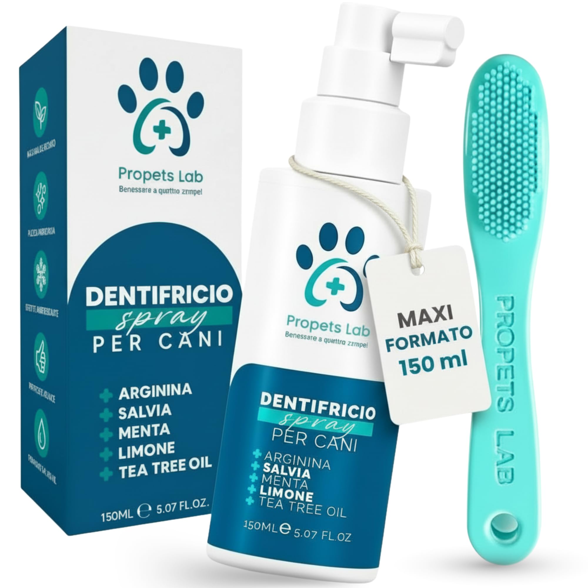 Propets Lab Dentifricio Spray per Cani 150 Ml Pulizia Denti Cane Combatte Alito Cattivo e Tartaro con Spazzolino Incluso