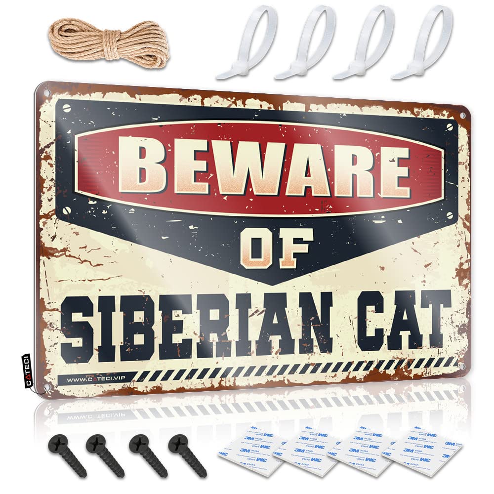 STWNVOITV Bar Funny Signs Beware Of Siberian Cat Tin Sign Funny Garage Signs For Men Vintage Bar Decor(30X40CM)