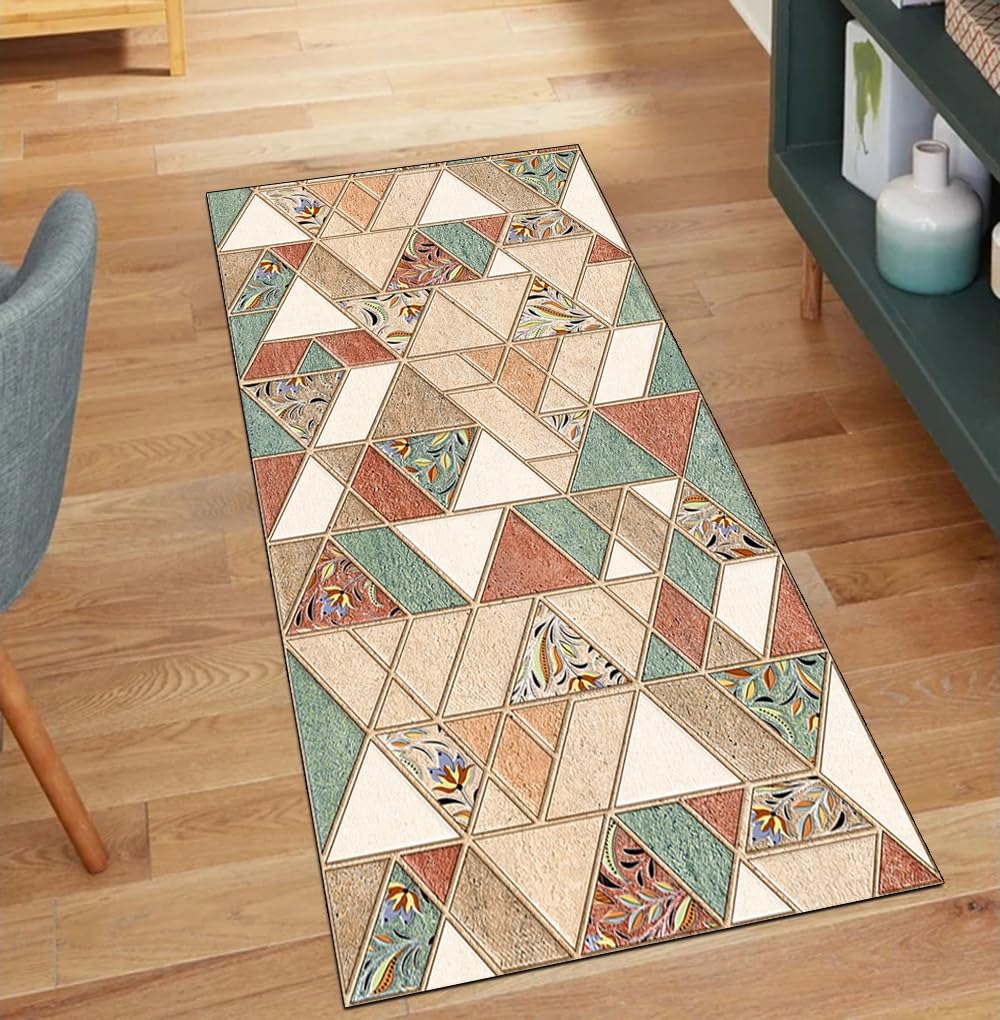 Alfombra por metros lavable de poliester beige patchwork 50x100 para salon