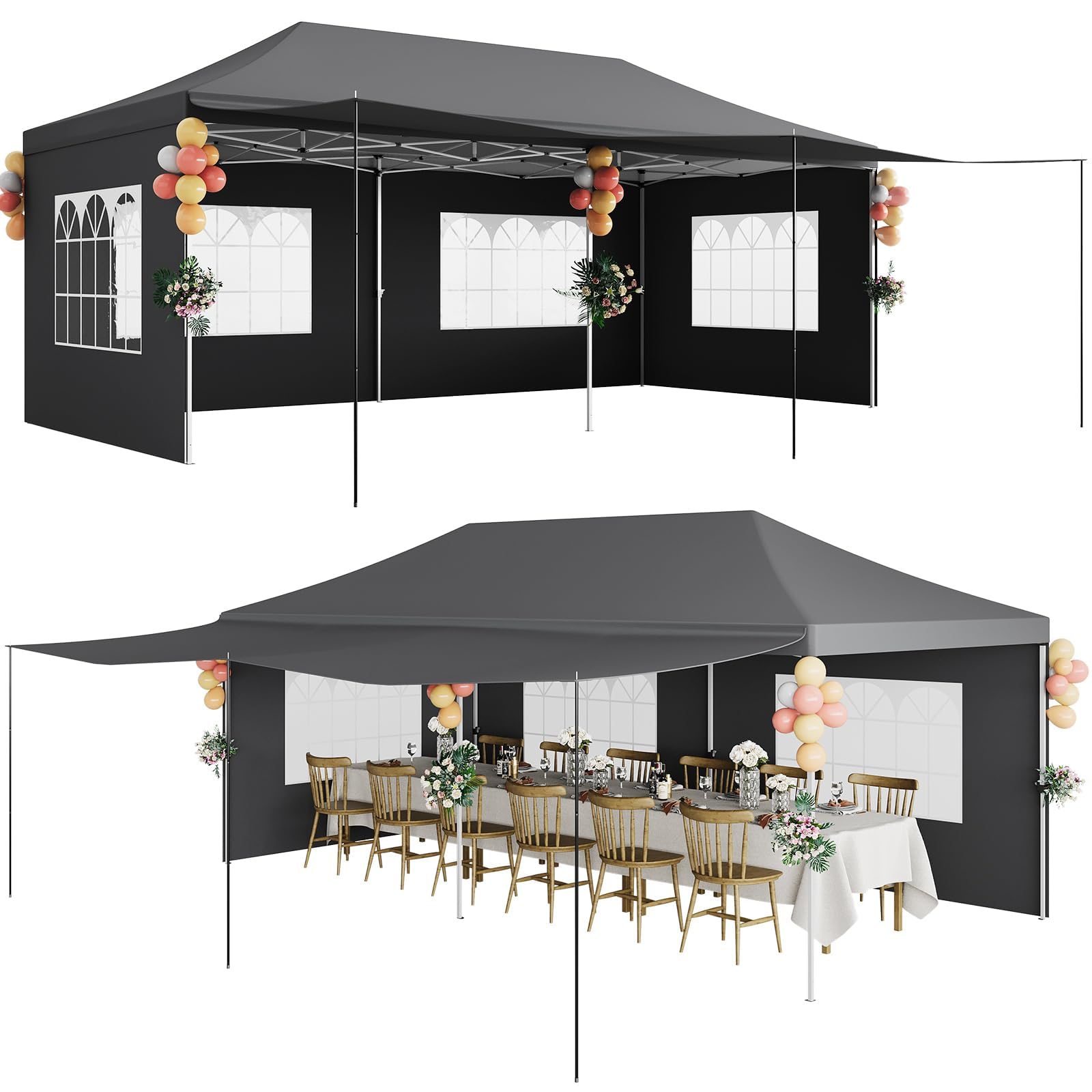 Photo 1 of ***FACTORY SEALED - OPENED FOR INSPECTION***   10x20 Pop Up Canopy Tent – Heavy Duty Party Tent with 6 Removable Sidewalls, 6 Sand Bags & Roller Bag, Waterproof UV-Protective Tents for Parties, Adjustable Height Instant Shelter