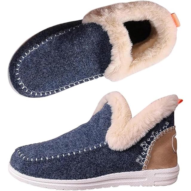 Winter Boots for Women Plush Lined Flat Shoes Comfy Orthopedic Arch Support Outdoor Walking Fluffy Snow Boots Warm