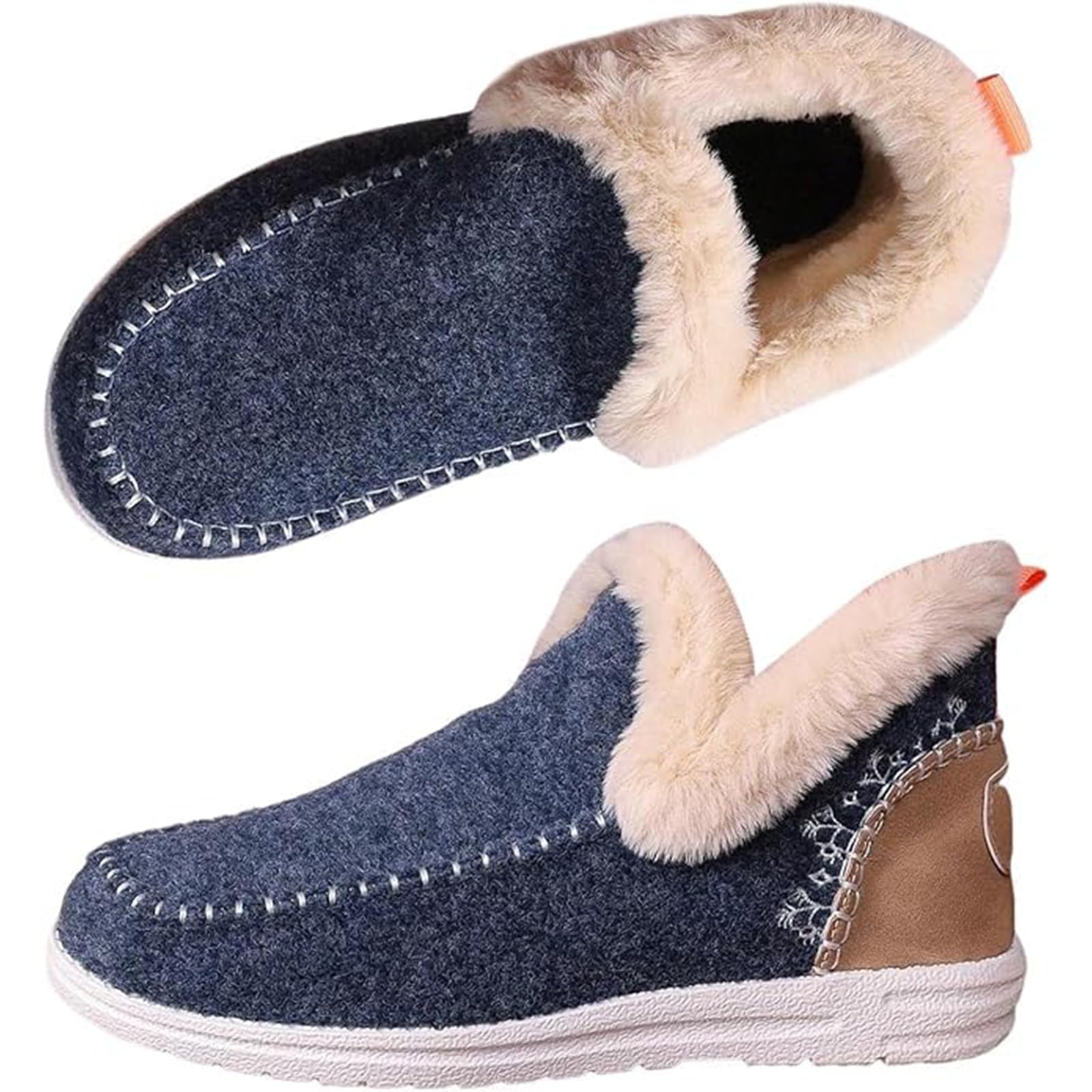 Womens Flat Fluffy Snow Boots Winter Warm Faux Fur Lined Loafer Shoes Lightweight Casual Slip on Outdoor Plush