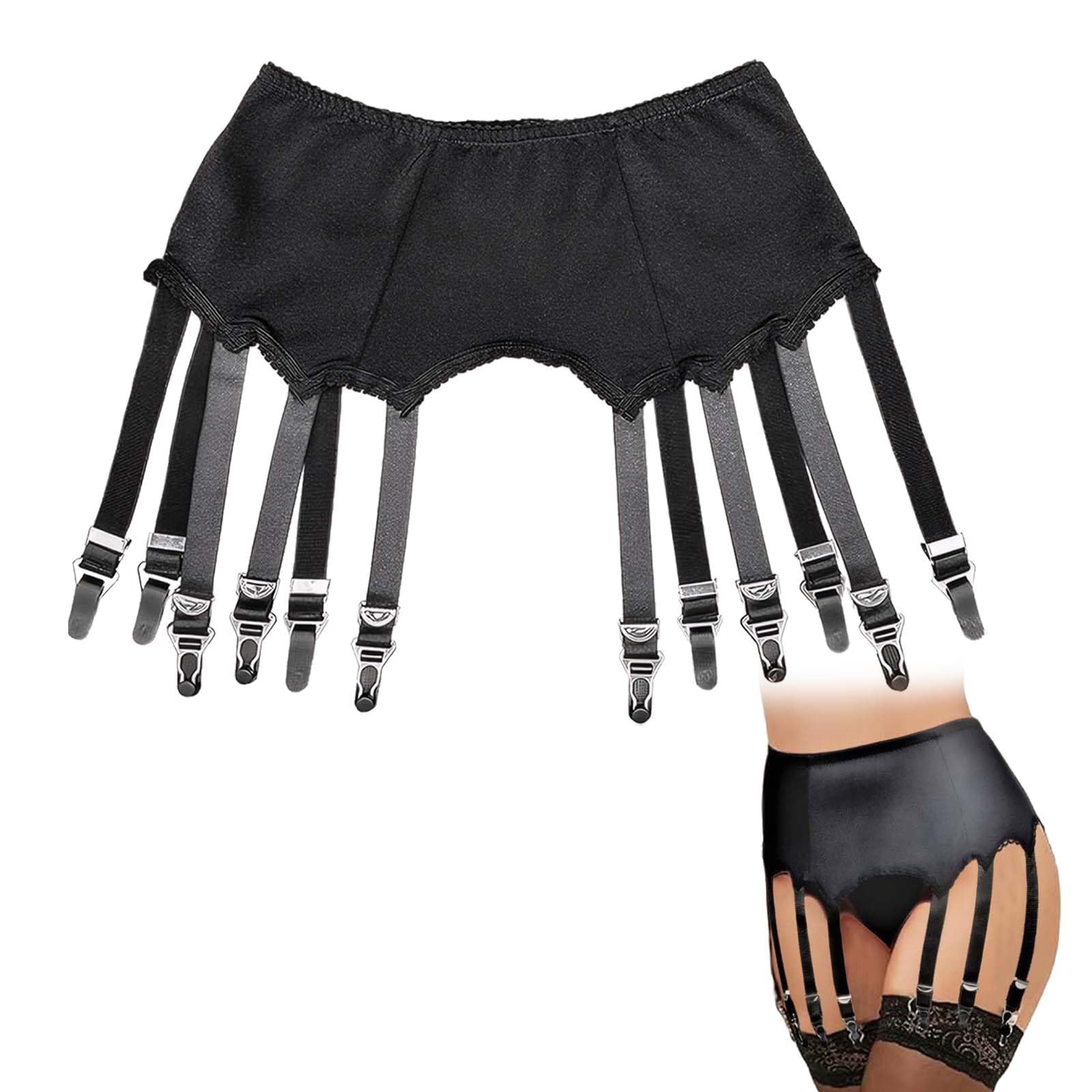 PLATEYTR Women's Transparent Sexy Suspender Garter Belt with 10 Adjustable Clips G-String, High Waisted Suspender Belt Lace See Through Lingerie for Stockings Garters