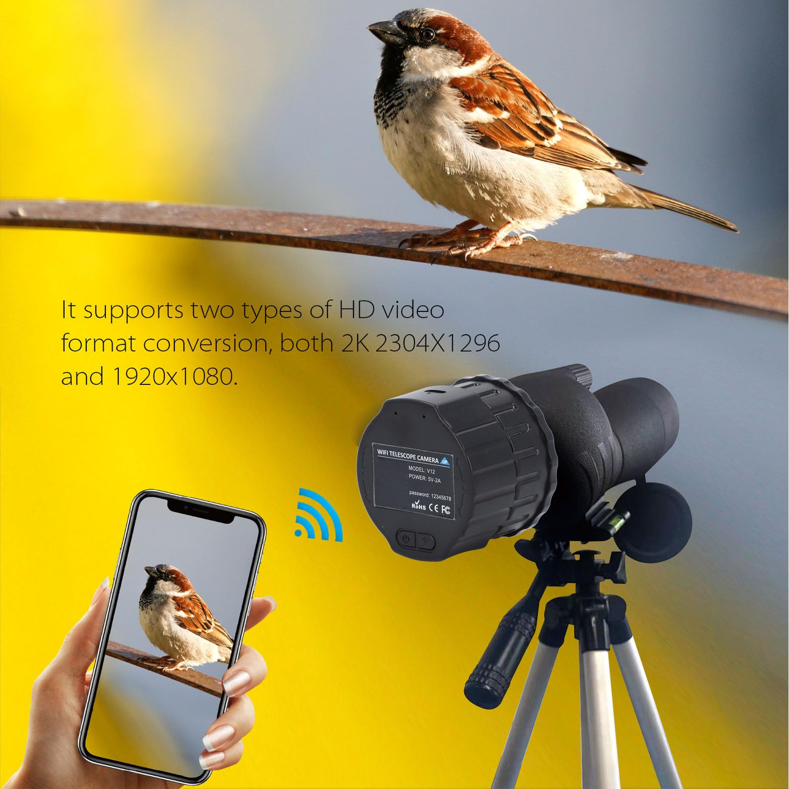 Caméra Oculaire de Télescope WiFi, Caméra Oculaire électronique 4MP, Enregistrement Vidéo 2K, pour Télescopes Optiques et Microscope de 25 Mm à 50 Mm