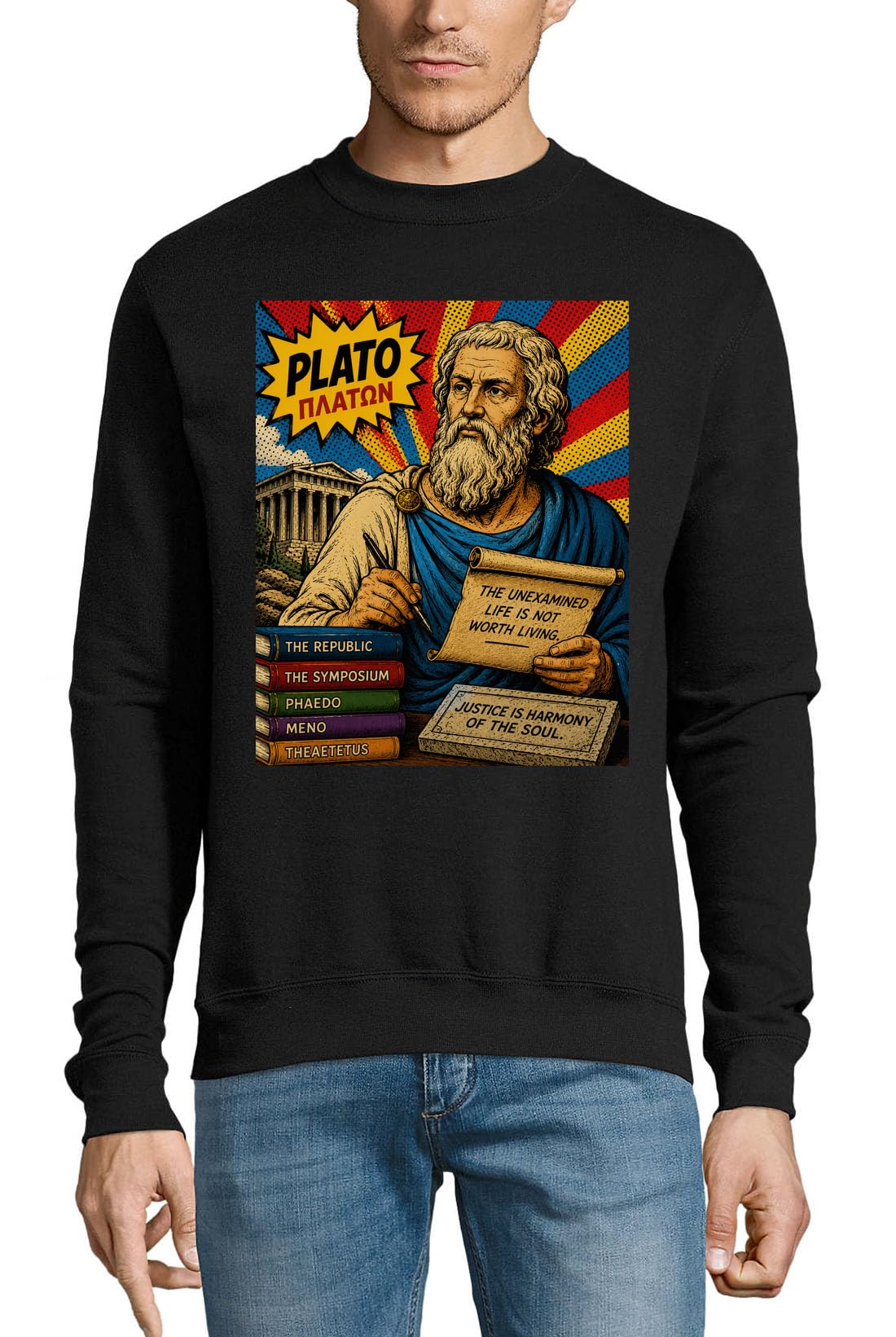 Starożytny grecki filozof platon cytaty bawełniany sweter czarny średni
