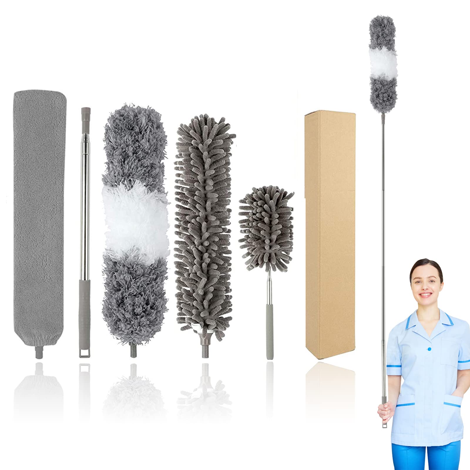 KissDate 5PCS Microfiber Duster with 30 to 100 Inch Stainless Steel Extension Pole, Telescopic Bendable Duster with Detachable Brush, Washable Dusters for Cleaning, Ceiling Fan, Blinds, Car, Furniture (B09G9W9QKD) Amazon Price History, Amazon Price Tracker