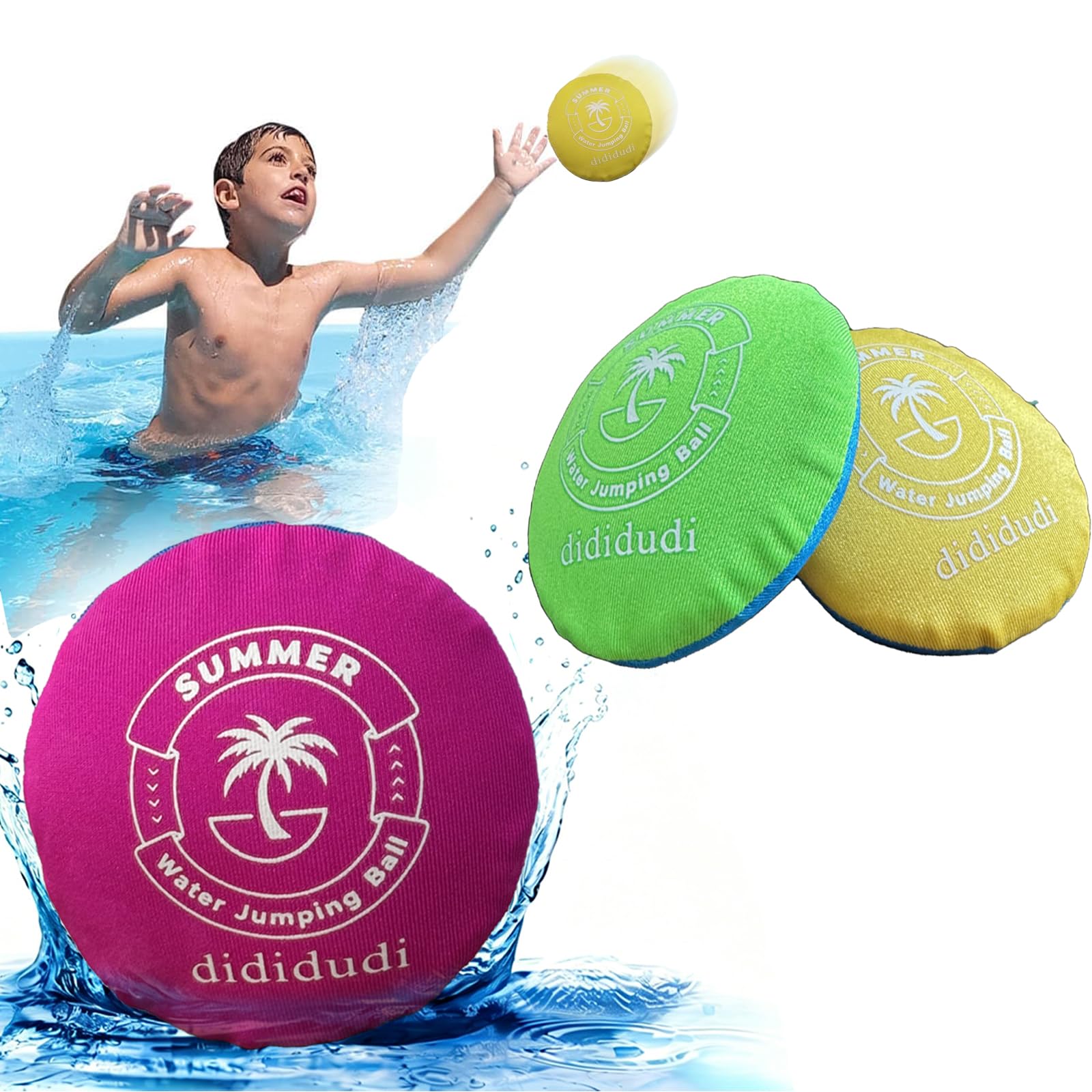 3 Pack Water Jumping Skipping Ball, Soft Fabric Pool Flying Toy,Soft Quick-drying Funny Pool Toys,Beach Splash Water Toy for Kids Adults Summer Outdoor Garden Swimming Pool Beach Family Throwing Party
