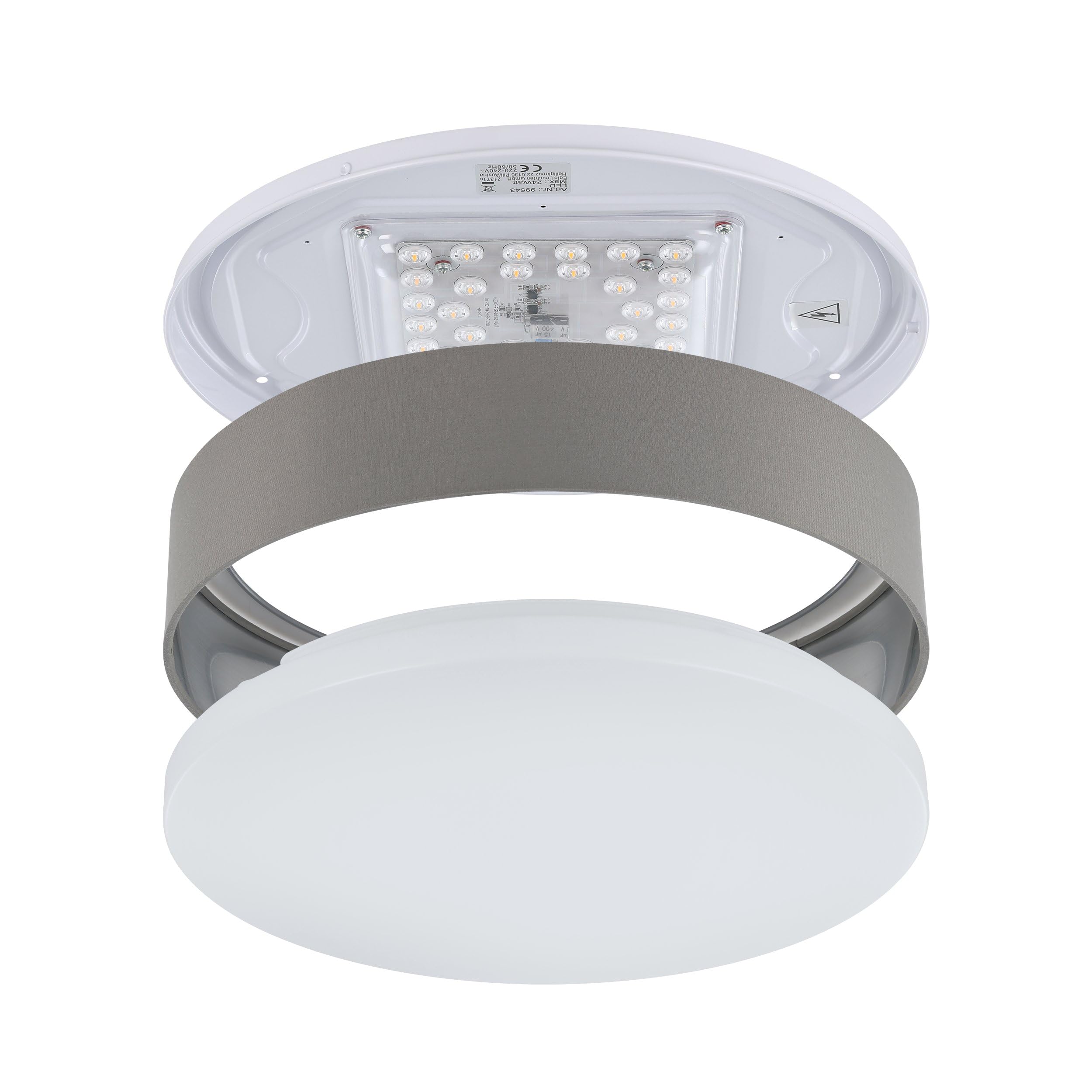 Eglo LED lámpara de techo Maserlo 2, luminaria de techo textil, luz | de techo de salón de tela en plata y gris, plástico en blanco, blanco cálido, Ø 38 cm