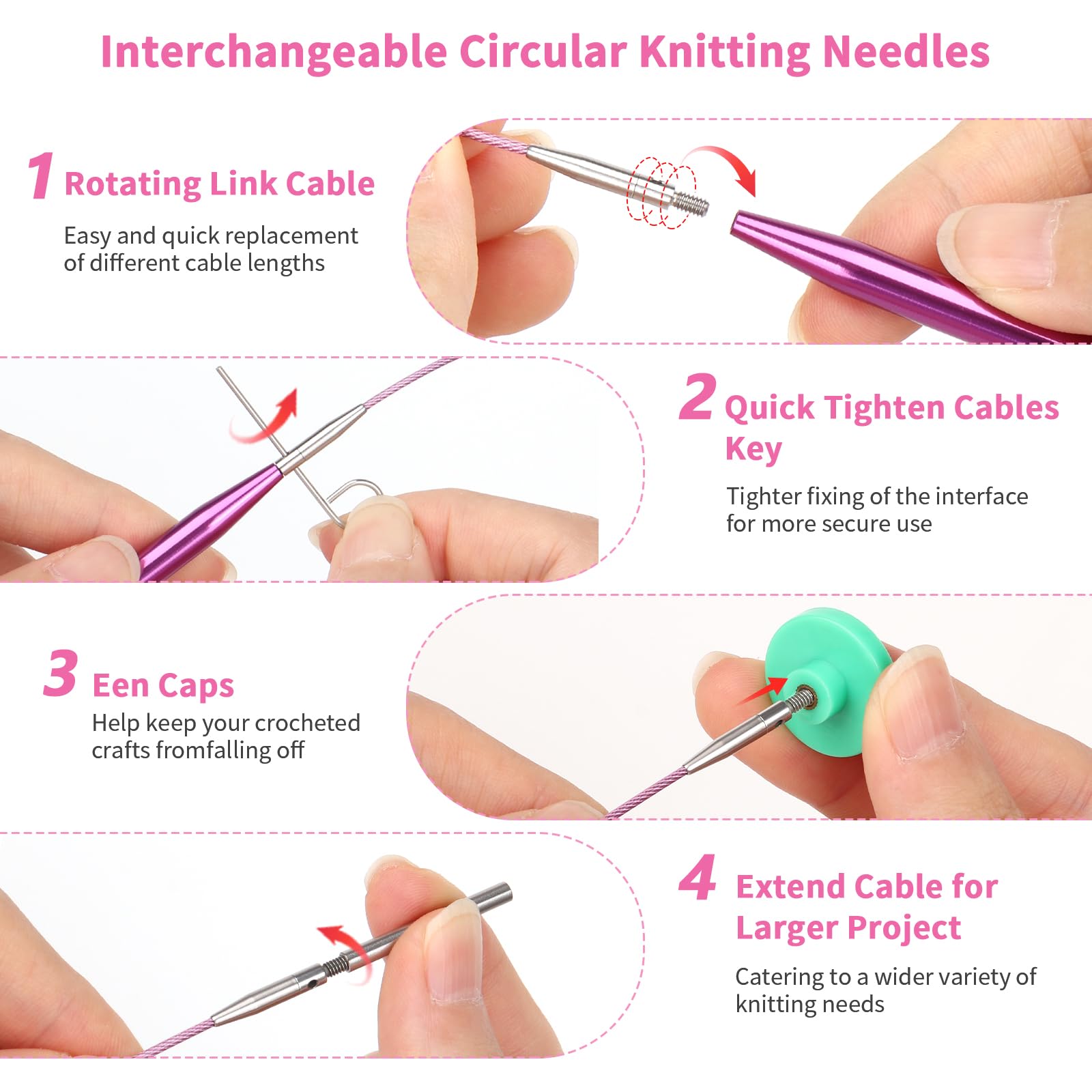 Reessy Stricknadeln, Austauschbare Rundstricknadeln Set mit Etui & Zubehör, 13 Paar Rundstricknadeln 3,0 mm-10,0 mm, Rundstricknadeln für Anfänger Erwachsene