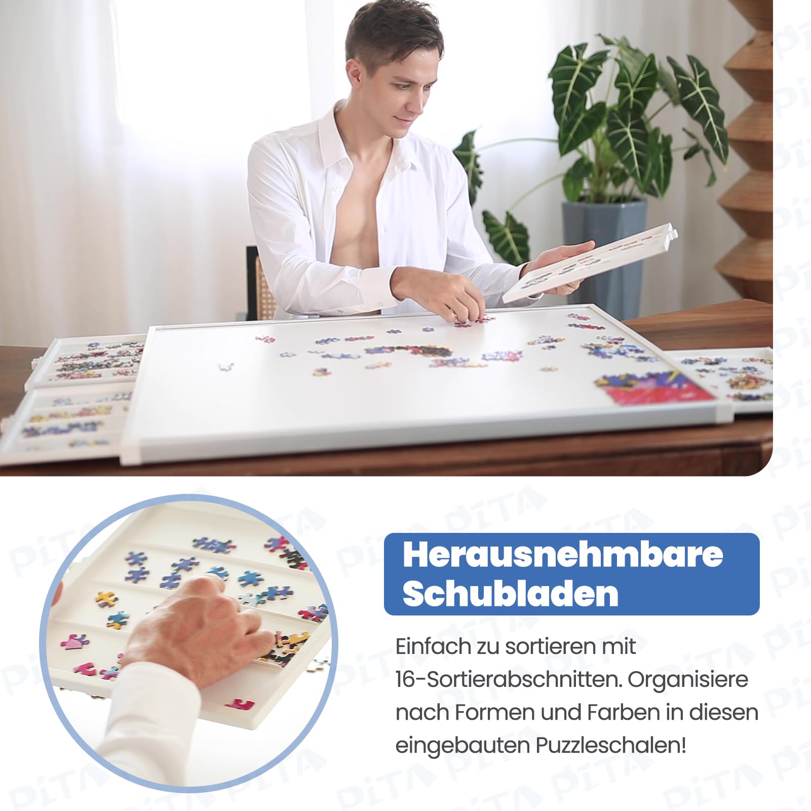 Puzzlebrett 1500 Teile Mit 6 Schubladen - Klappbarer Puzzletisch Mit Ständer & Deckel