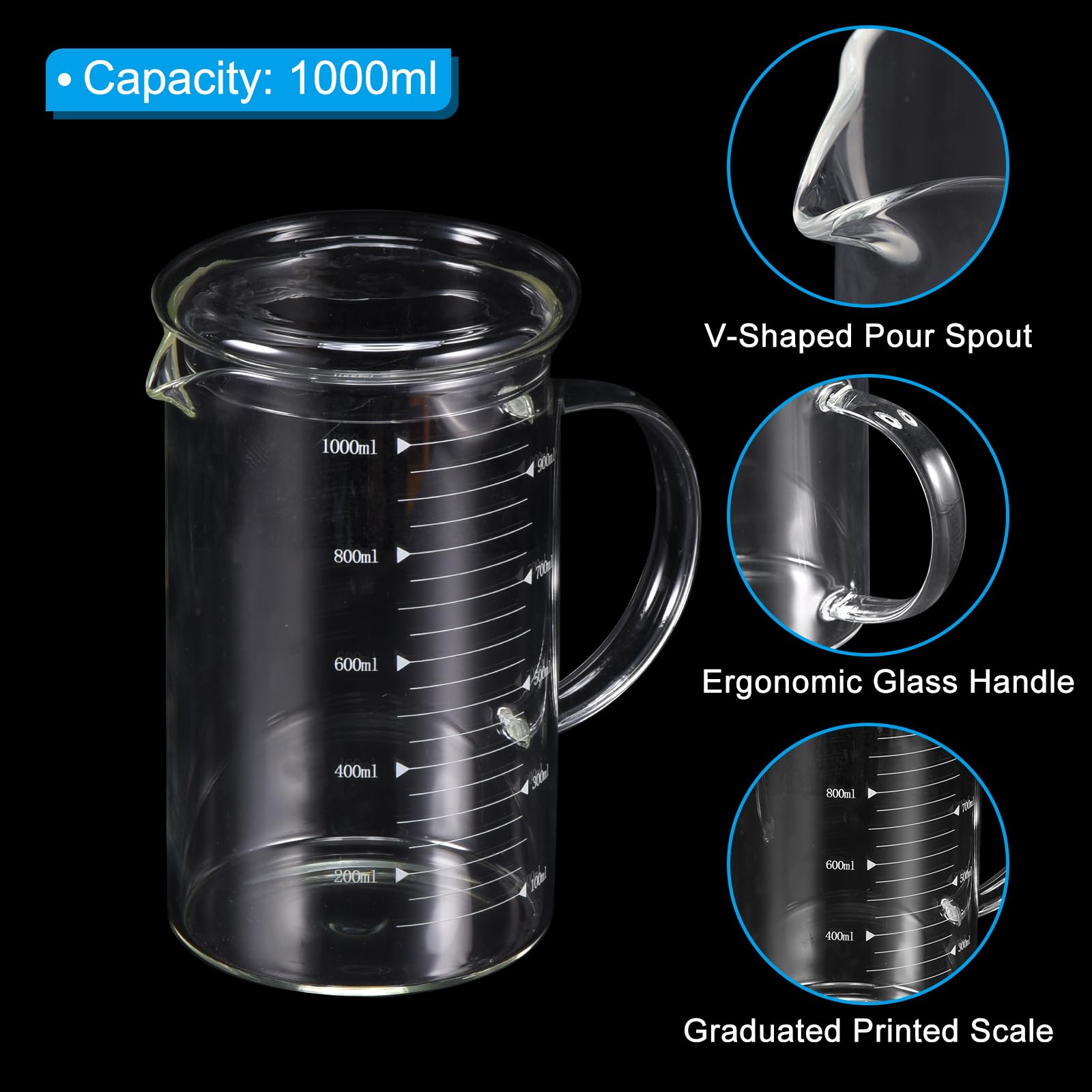 Patikil 1000ml Glass Measuring Cup - Image 3