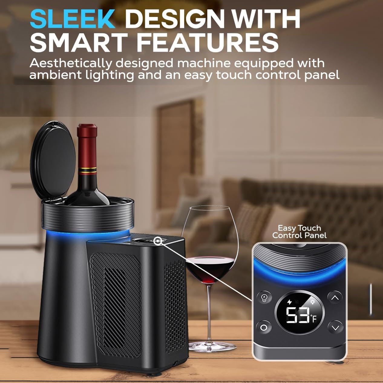 Electric Wine Chiller, Portable Wine Bottle Chiller, Stainless Steel Iceless Cooler Keep Cold Up to 24h for 750ml Wine or Champagne, Bar and RV Vino Accessory, Gift for Vino Lover